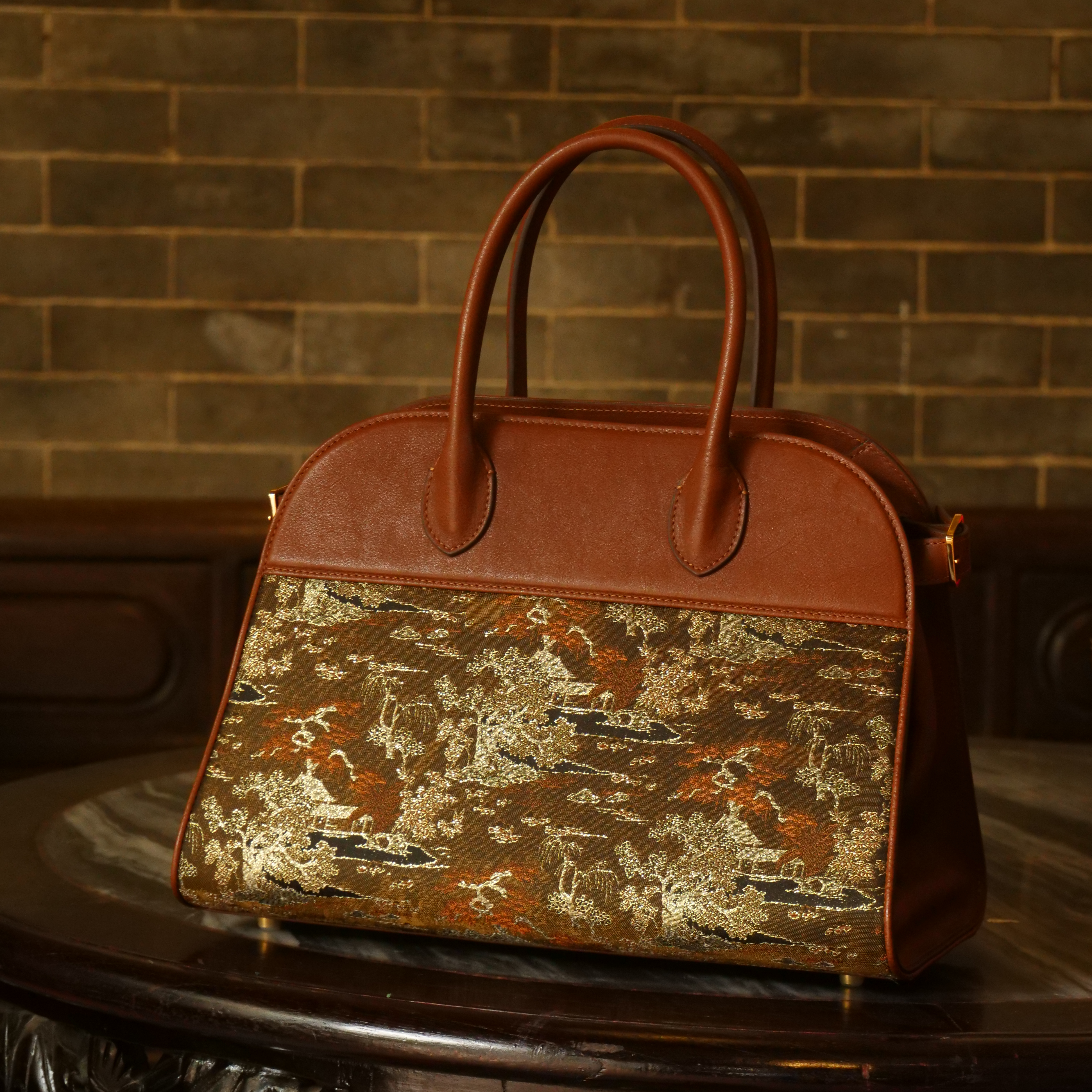 織金提花∞漢宮秋月圖紋牛皮中古手袋