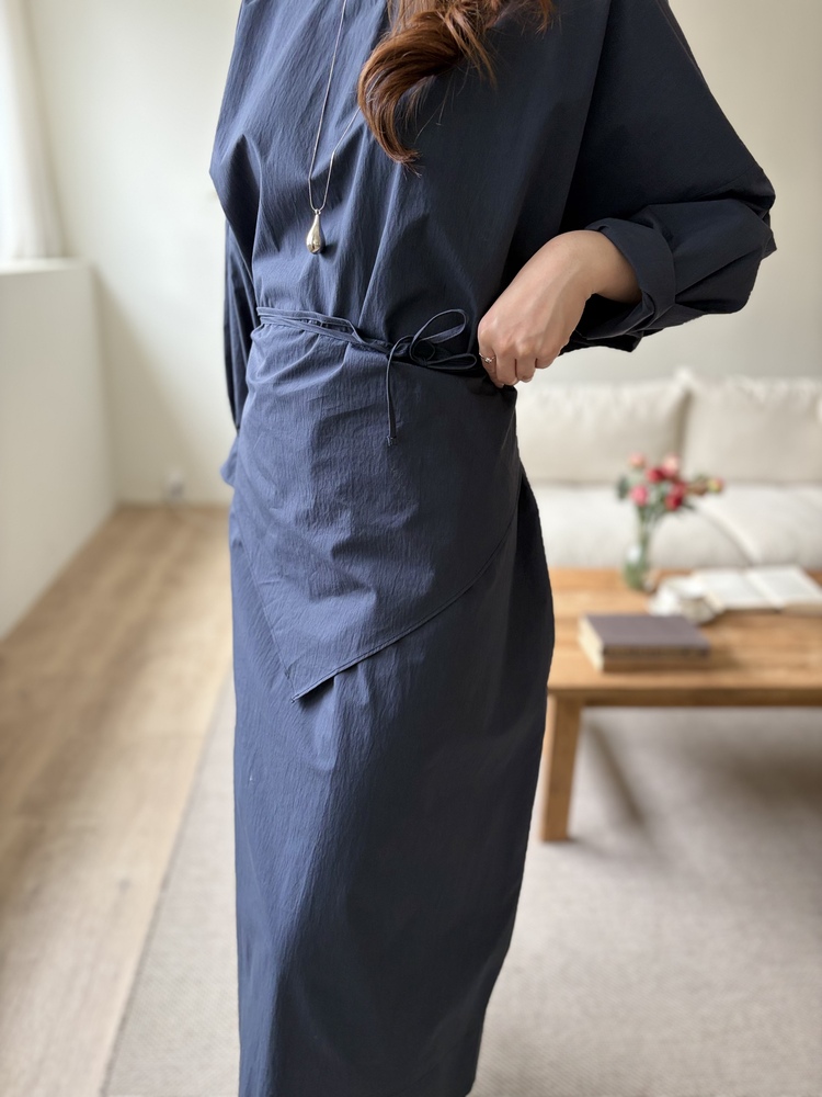 Wrap-Accent Dress (Navy)