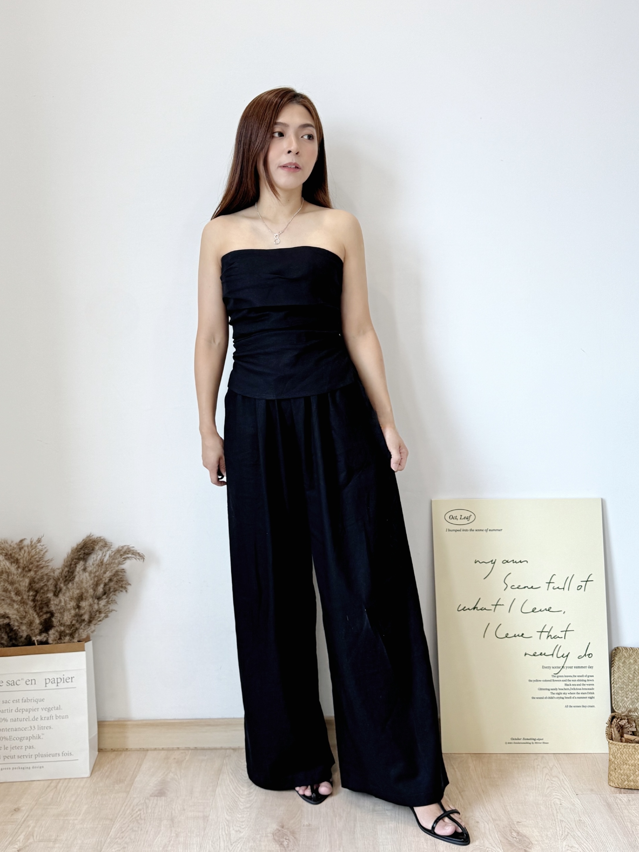 Luna Linen Tube Top +Trouser Sets 亚麻抹胸上衣 + 直筒阔腿裤两件套( 2 colours )