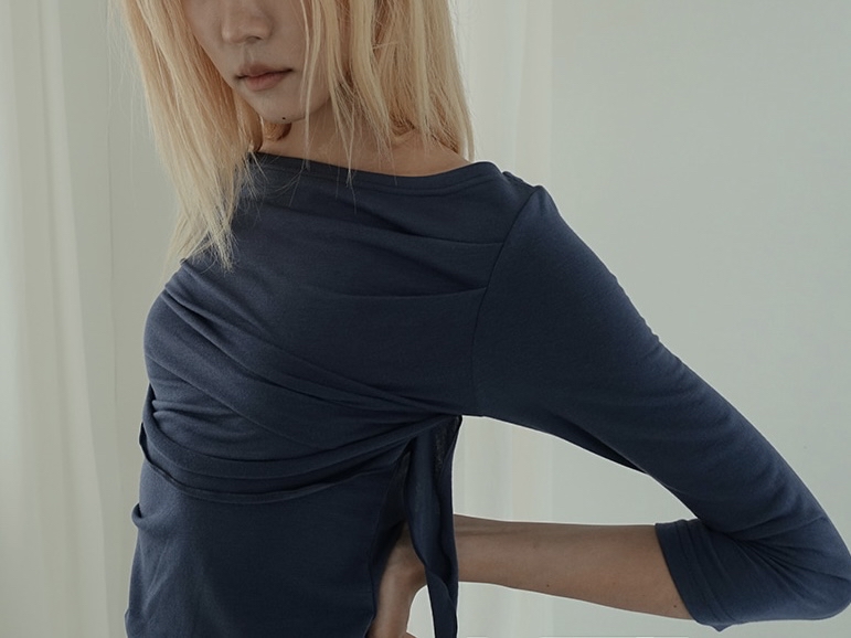 Asymmetric Ruched Boatneck Top