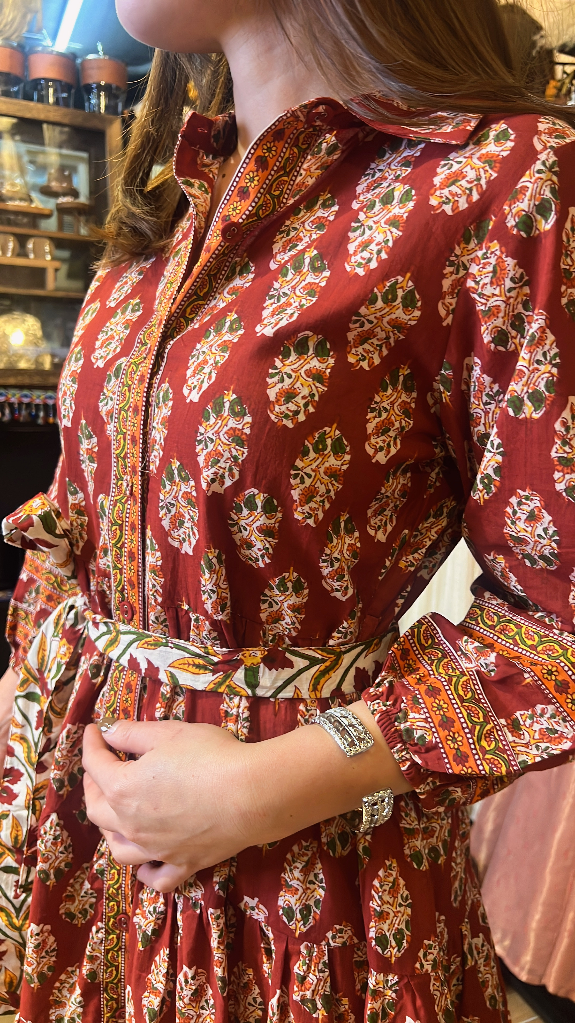 Red Floral Block Print Short OP #1025