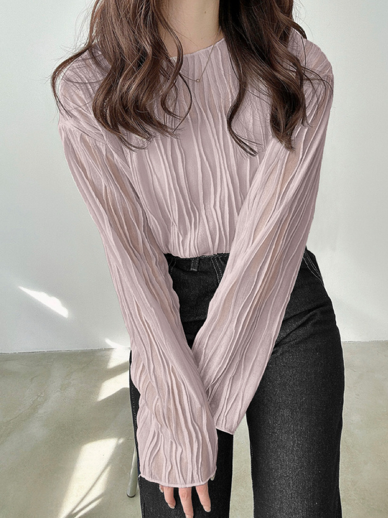 50%透感立體波浪上衣(JP)[粉紅色]358700