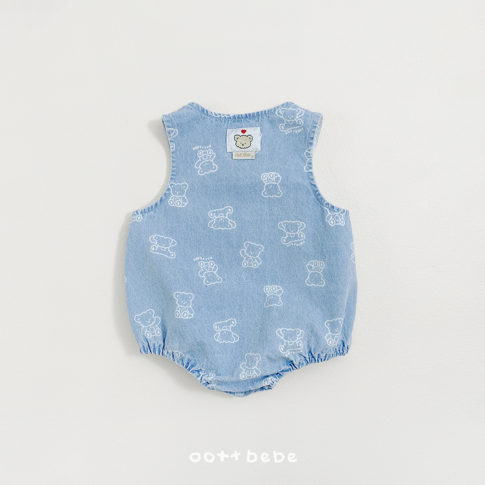 🌸預訂 韓國直送🌸🇰🇷OOTTBEBE兩色小熊滿印牛仔斜紋布背心包屁衣