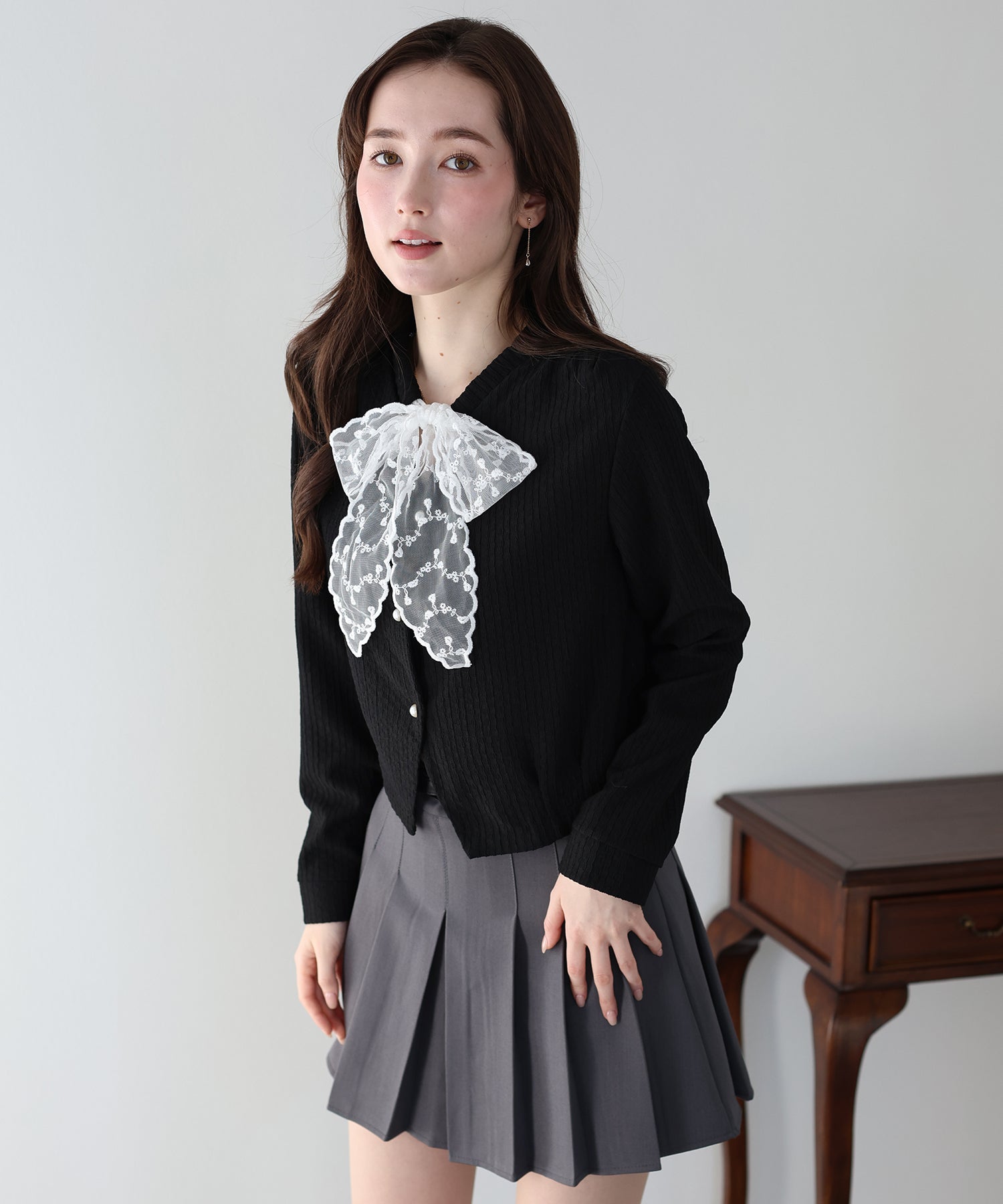 <JP> Lace Ribbon Nekopos Cardigan* 3色入 <預購>