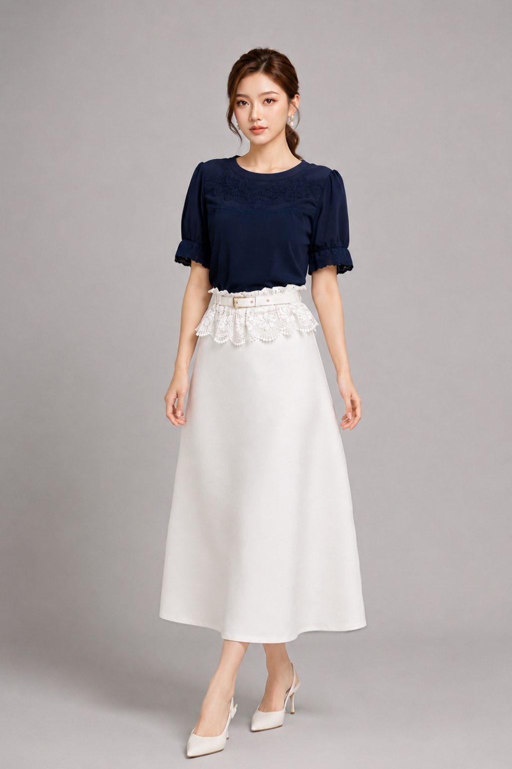 807015 Celeste Satin A-Line Midi Skirt