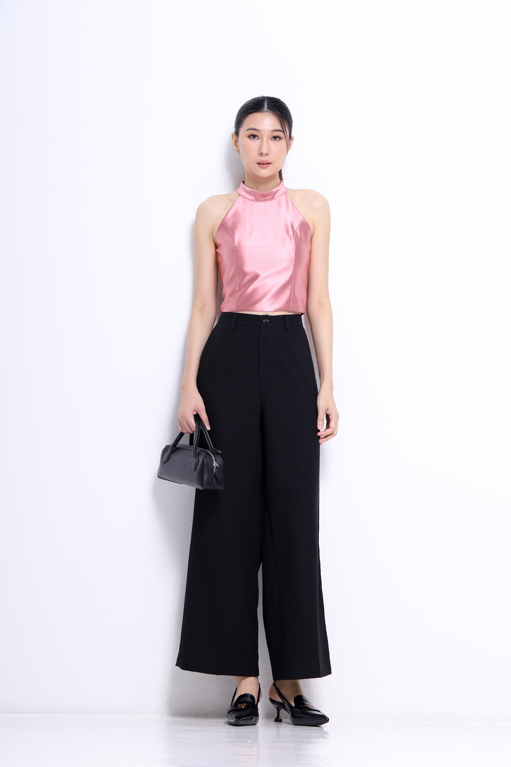 CB2729 HALTER SATIN CROP TOP