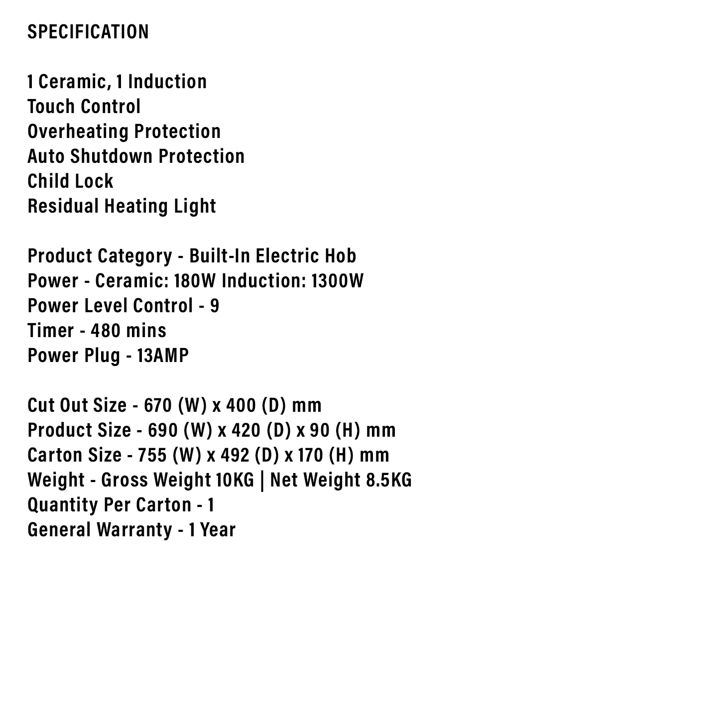 Faber 3100W Induction Ceramic Cooker FIC3100C