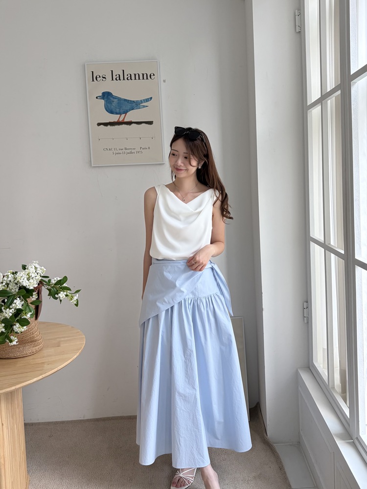 Wrap-Waist Flare Skirt (Blue)