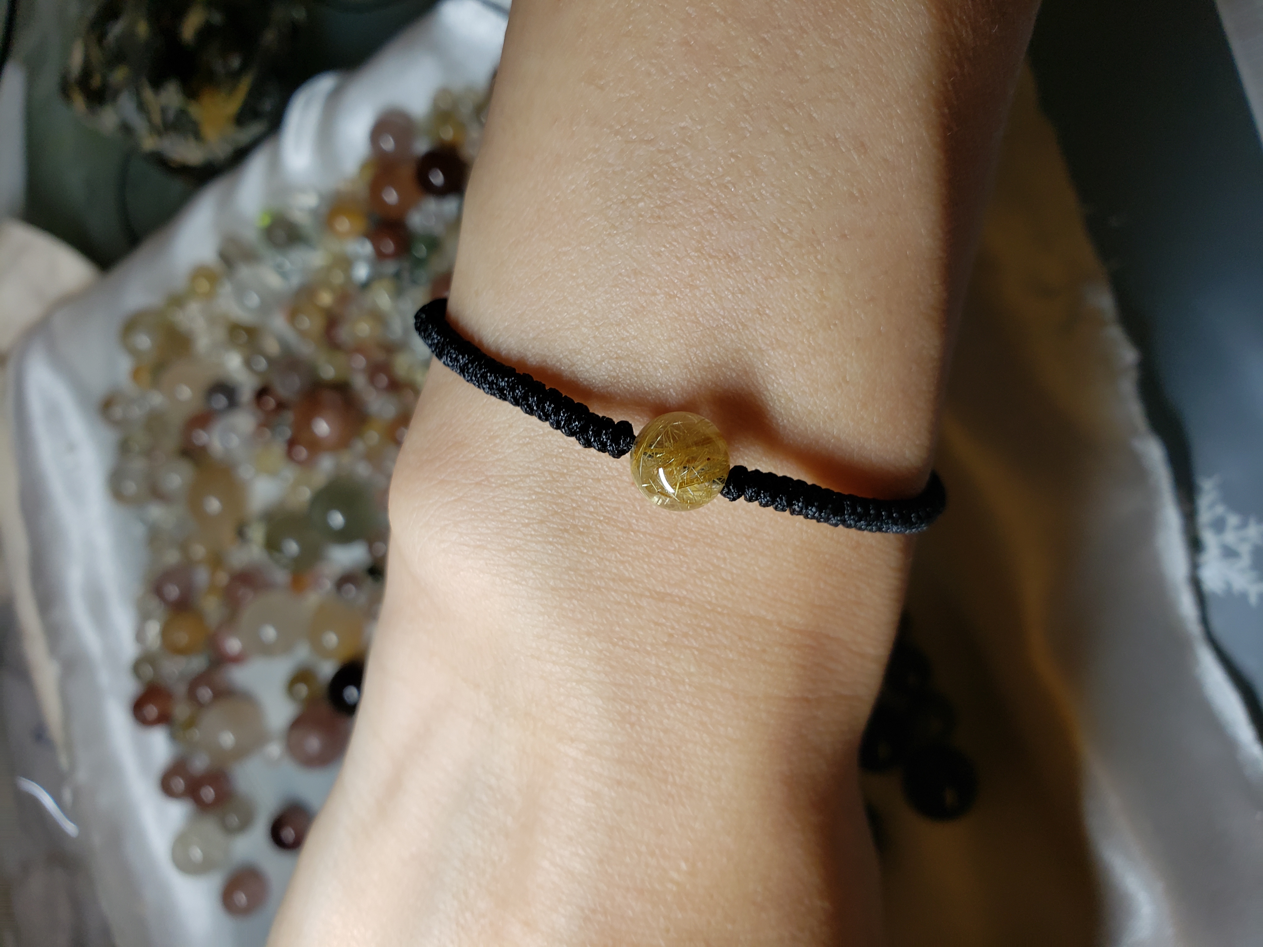 金髮晶單珠織繩手繩