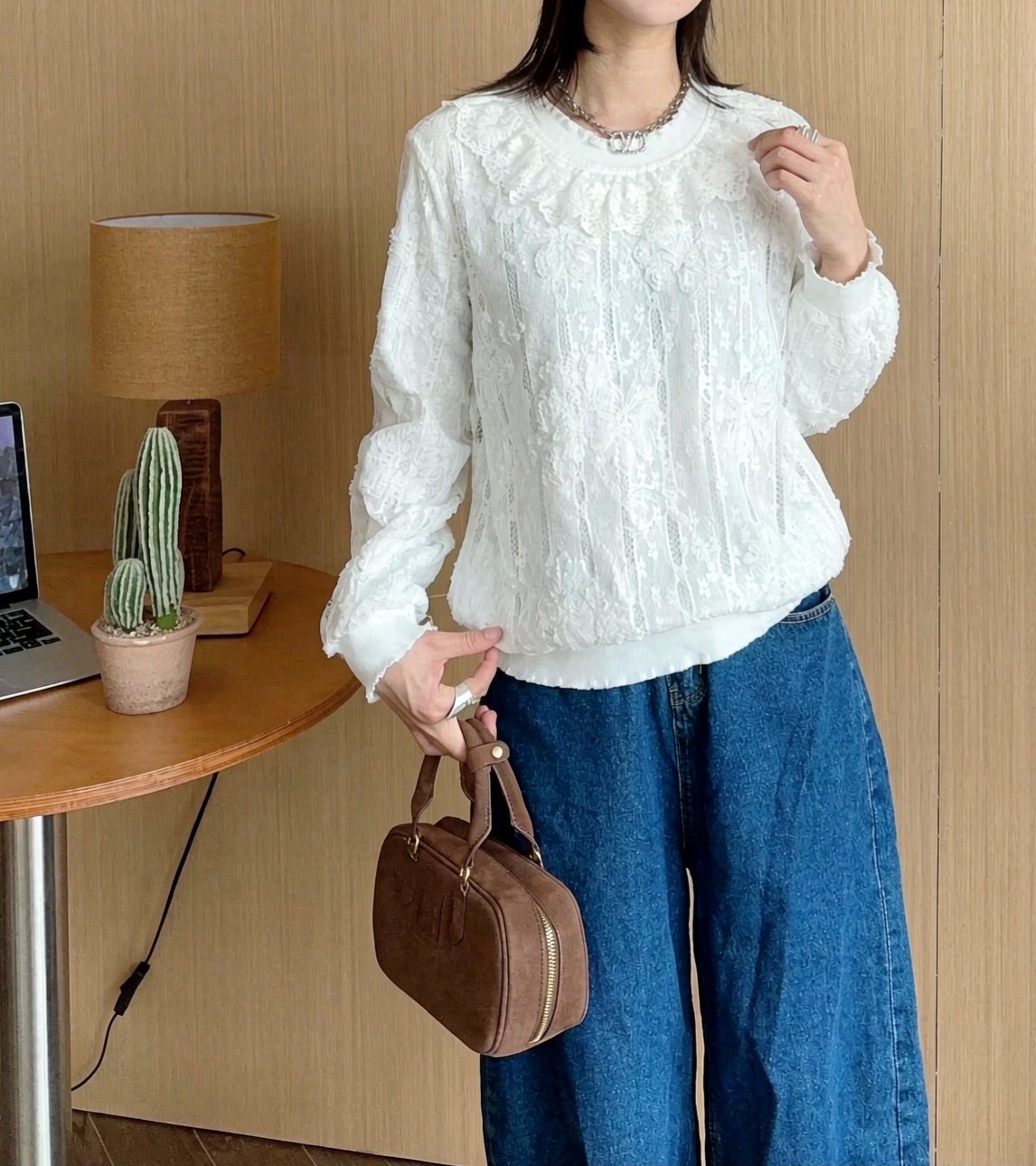 重工蕾絲刺綉上衣(M38寸胸/L40寸/XL42寸)