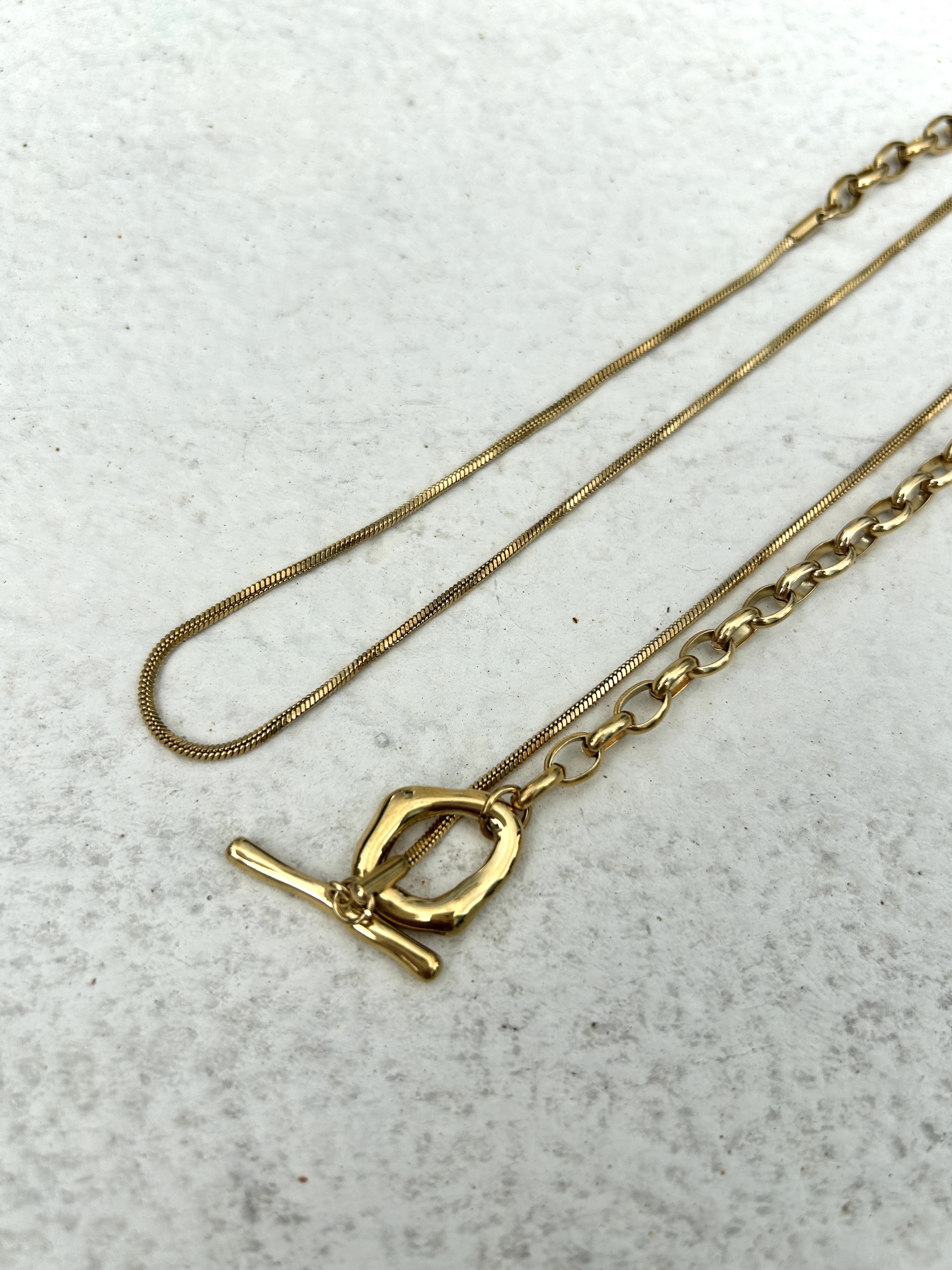 Gold dual chain OT stainless necklace