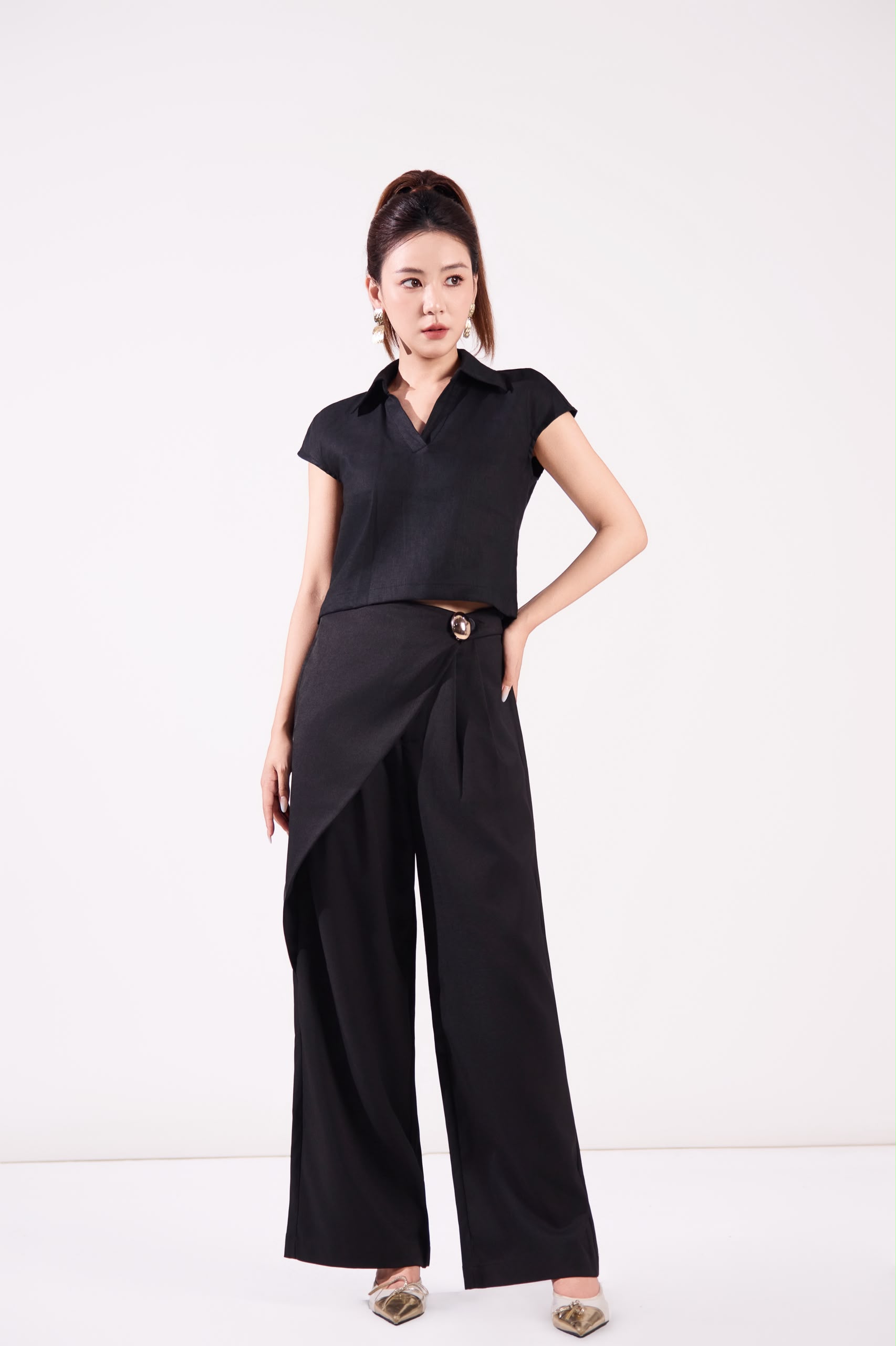 13241340 Asymmetrical Wrap Wide-Leg Pants