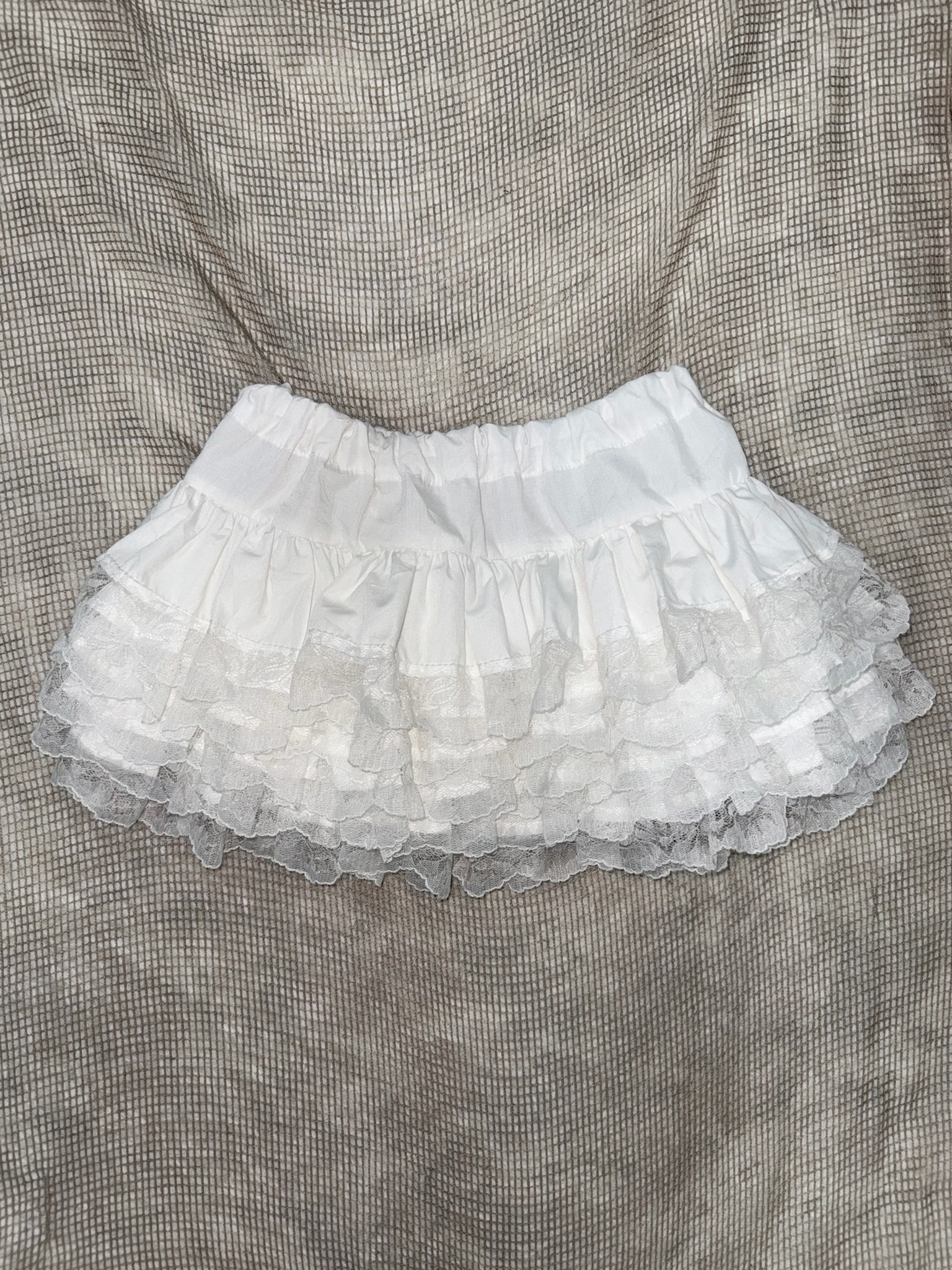 Multi-Layered Ruffle Mini Skirt with Lace Trim