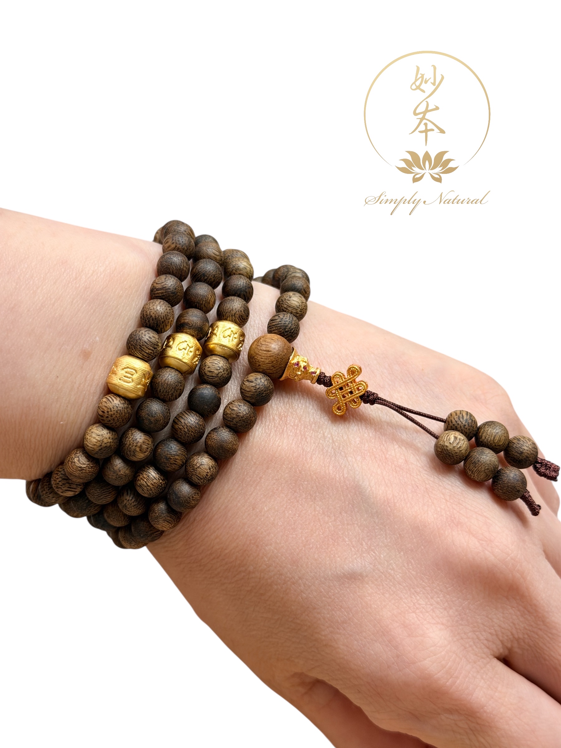 6mm 108粒海南沉香念珠 配：六字大明咒、如意結（有香味、合14.5cm手圍）蓮師法會加持