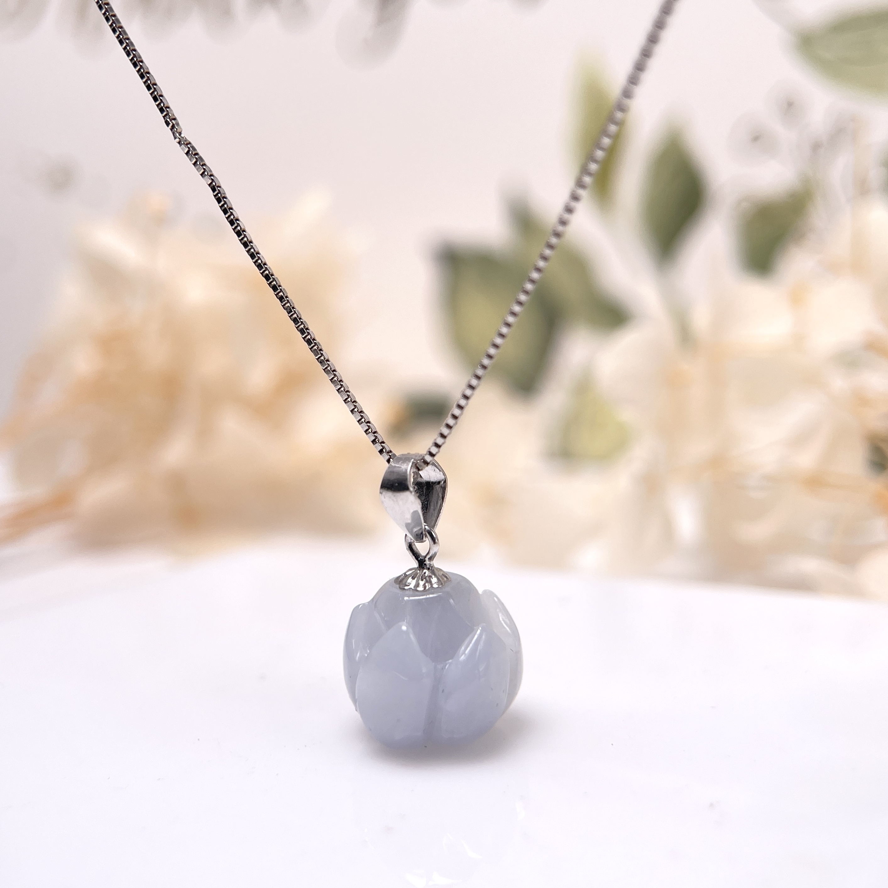 FBG26-H03 淡紫色立體蓮花純銀吊墜 (不含鏈)