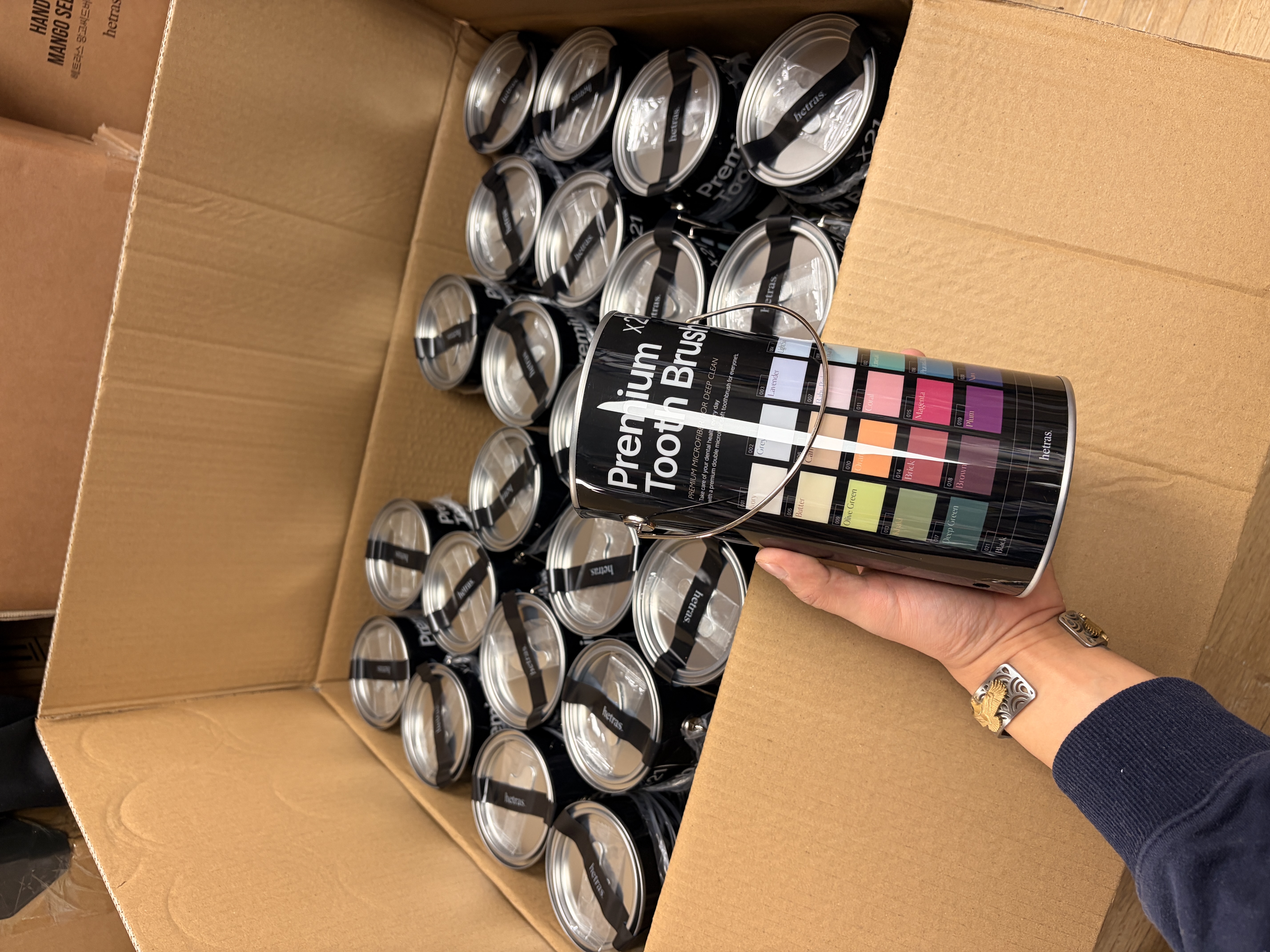   韓國 HETRAS 彩虹雙層刷毛油漆桶牙刷 21入