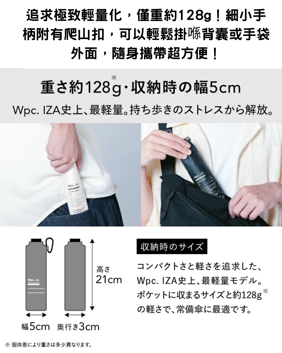 日本代購【 2026新商品 日本直送  Wpc. IZA 史上最輕巧！男女兼用 ULTRA LIGHT 晴雨兩用 極輕量 防曬縮骨遮 | ULTRA LIGHT Sun/Rain Folding Umbrella 】﻿