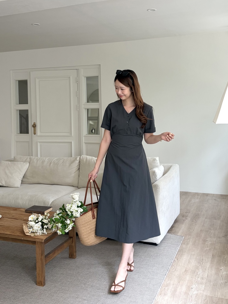 Evie Front Button Dress (Charcoal)