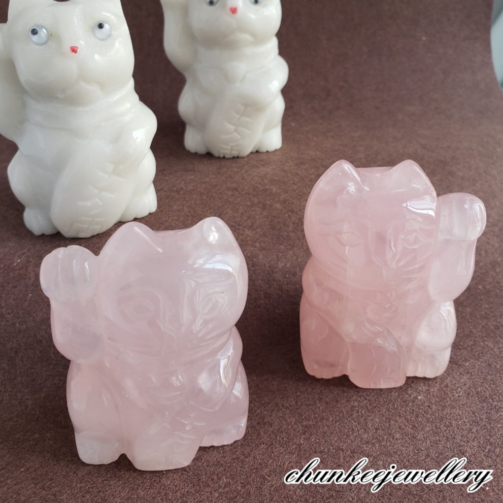 粉紅晶招財貓