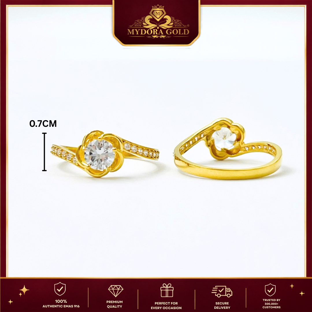 MYDORA Cincin Batu CZ Mini Roses l EMAS 916/22K