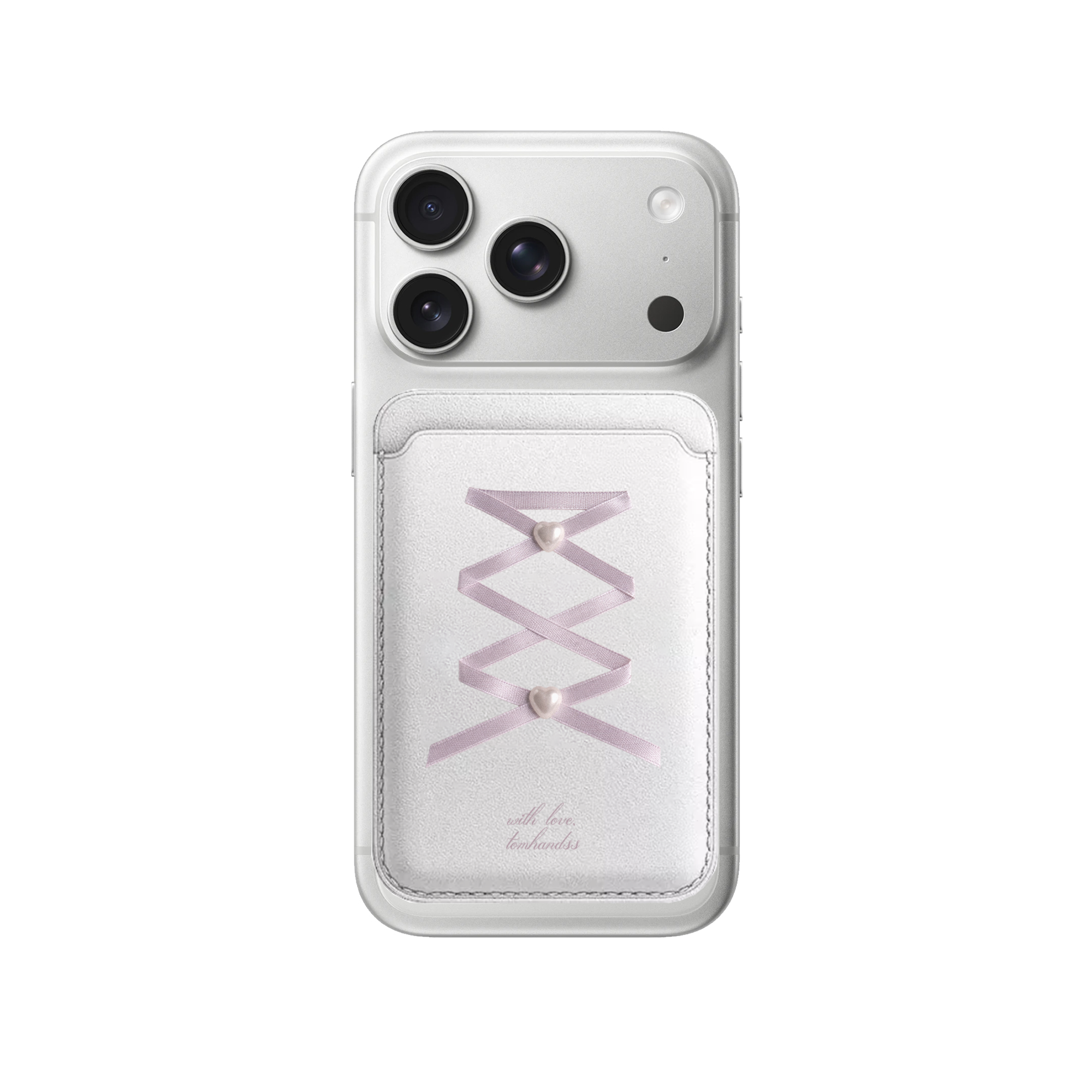 MagSafe磁吸手機卡套【Crisscross Silky Strap X Heart Pearl Button】