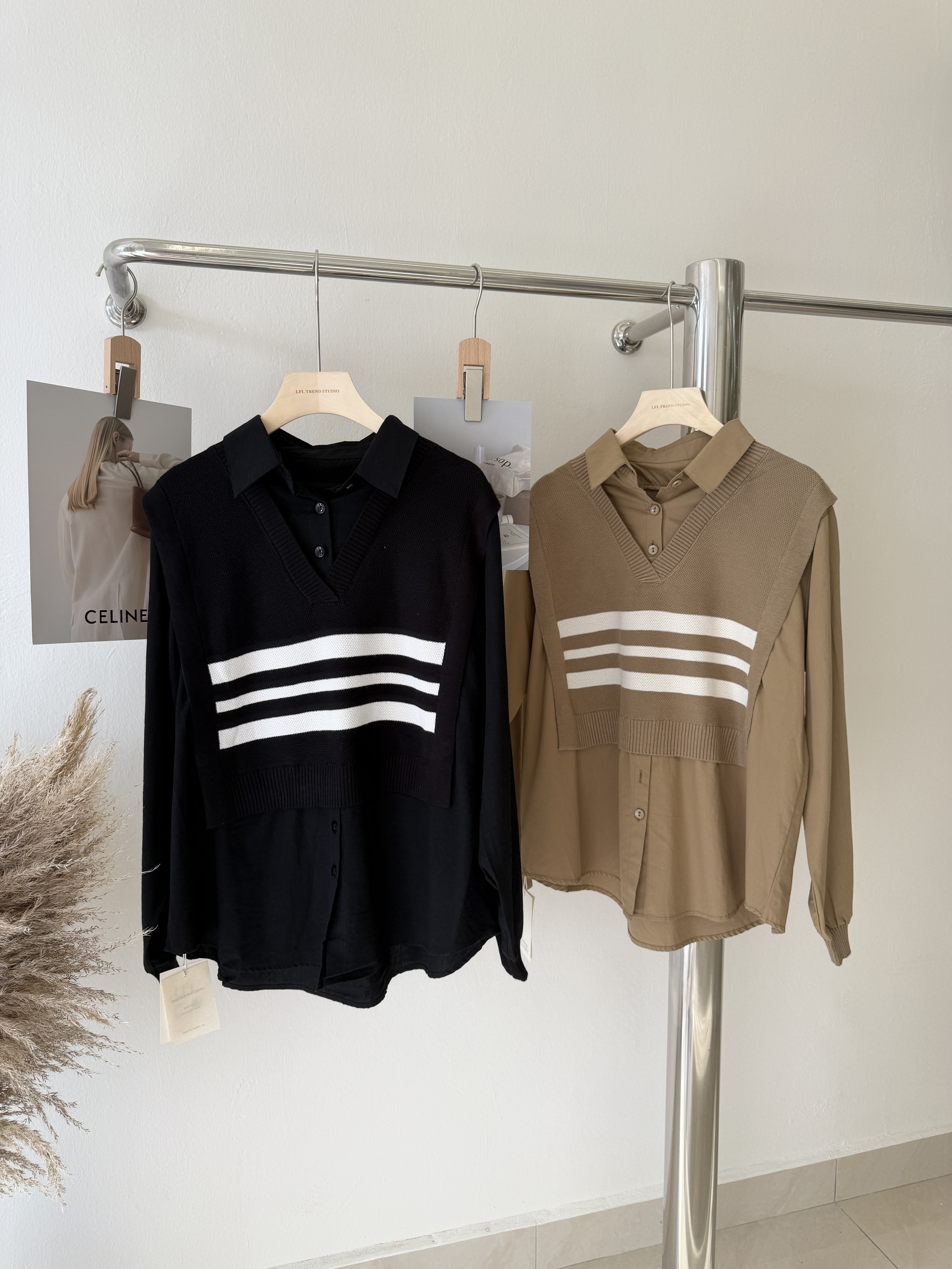 6615 韩版学院风假两件衬衫