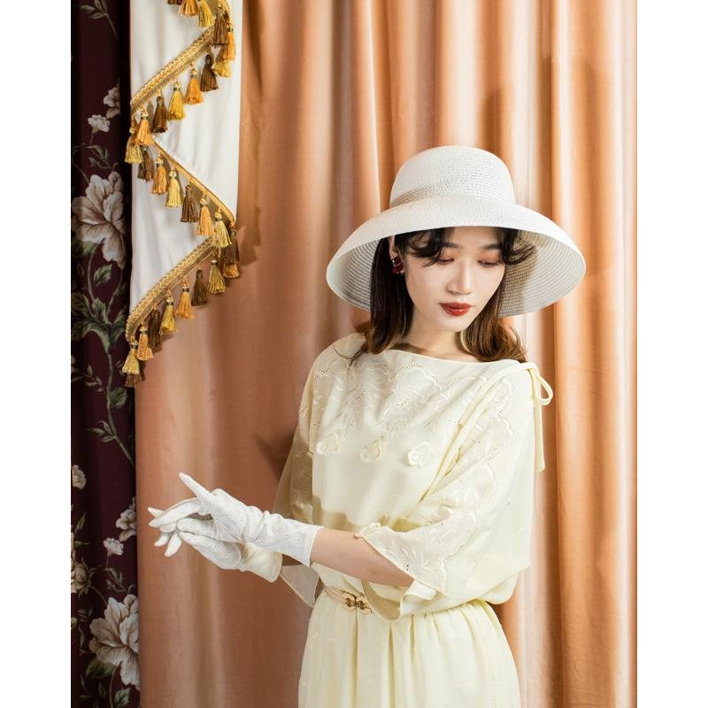 Hepburn Style White Summer Vocation Wide-Brim Sun Hat(MT906)