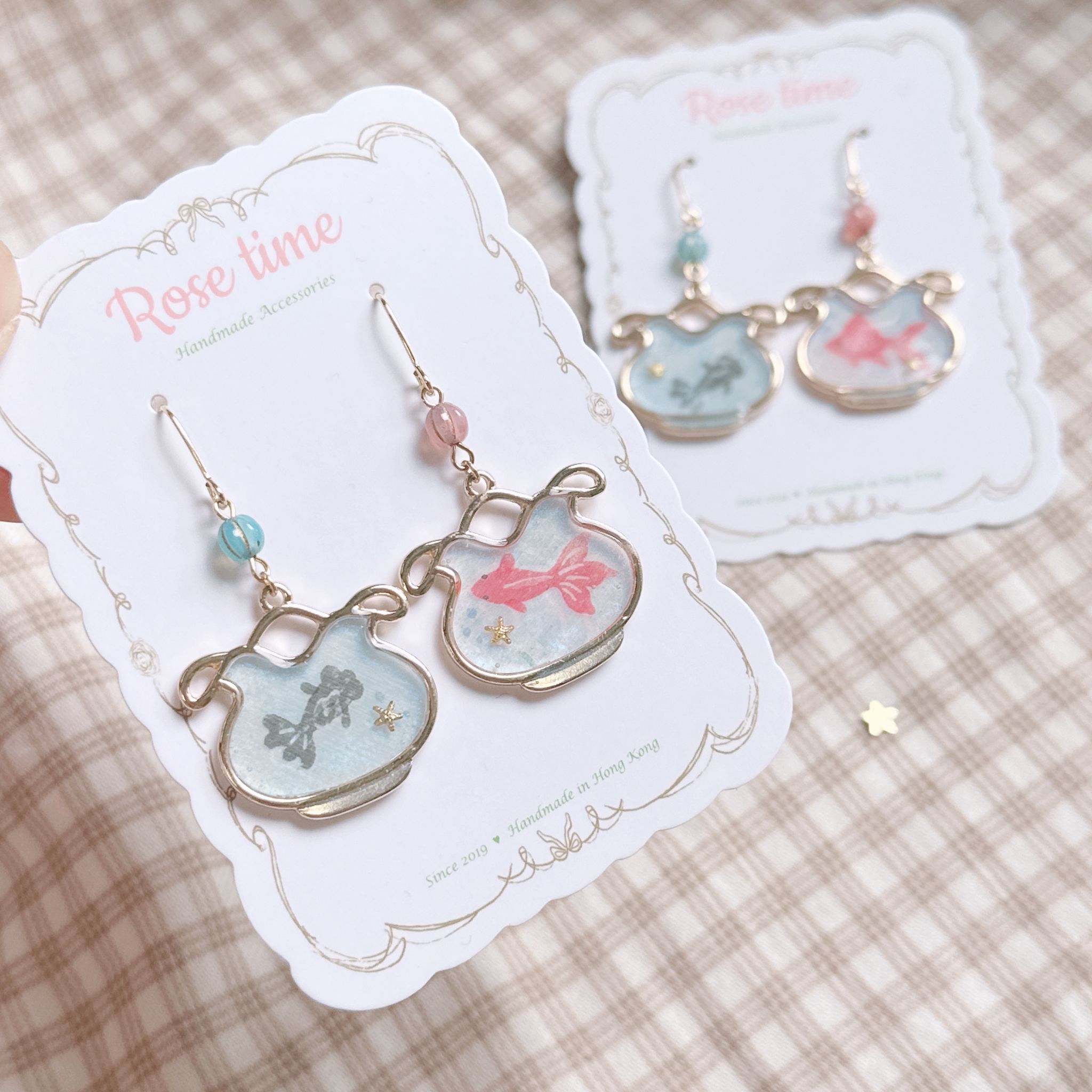 手繪 日本夏日祭金魚缸耳環