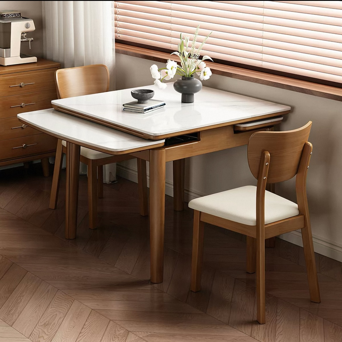 實木岩板餐枱 簡約現代 細單位專用 可伸縮摺疊長方形食飯枱 Dining table