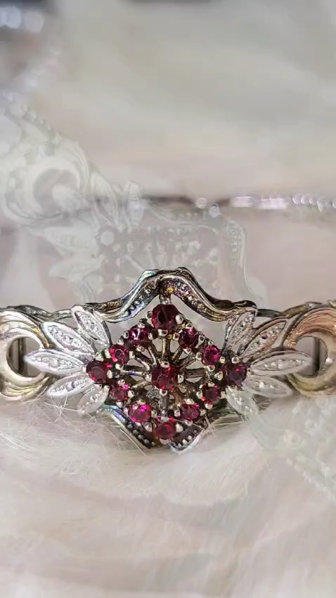 70年代石榴石意大利純銀手鍊