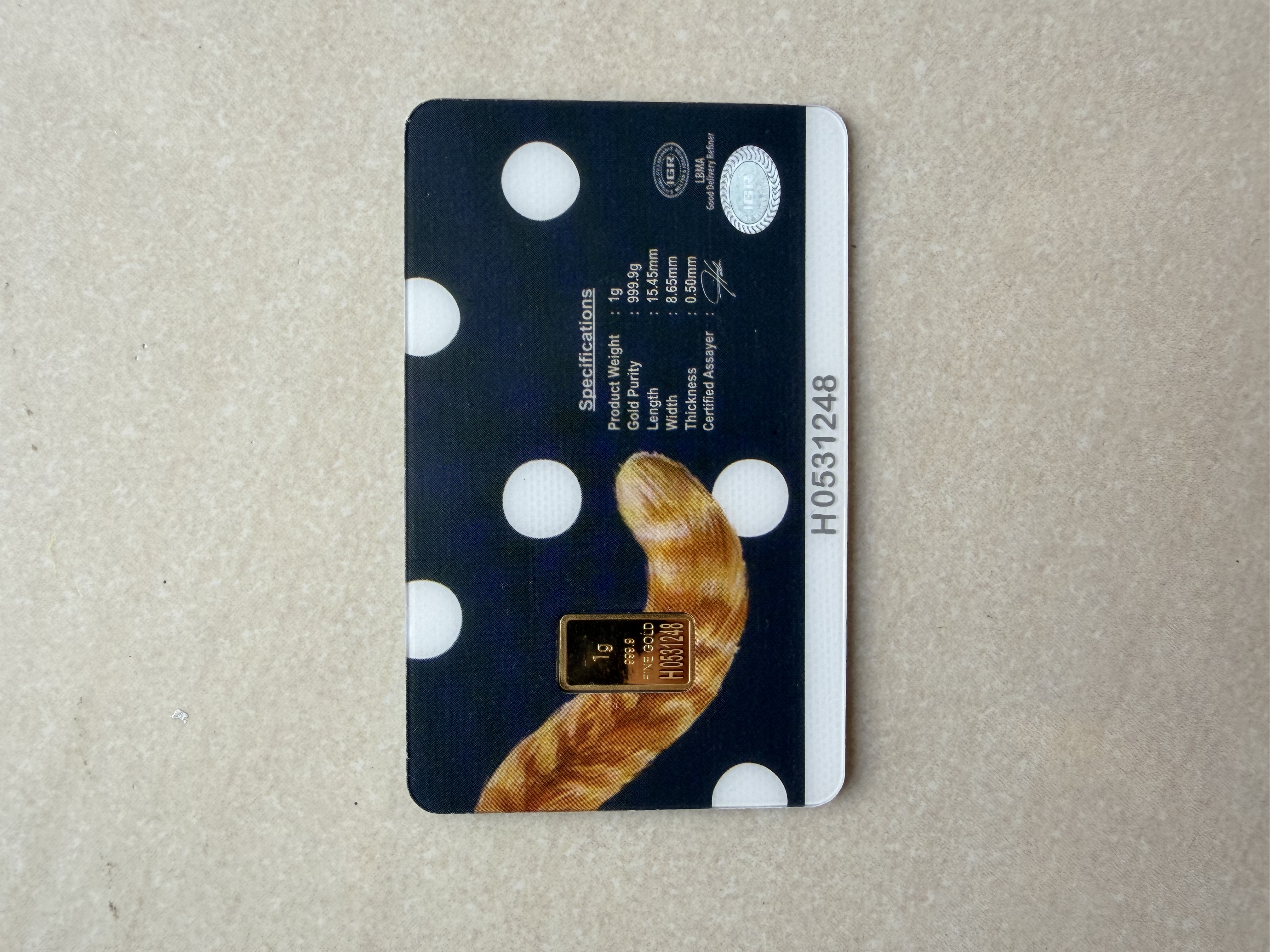 (SN531248) HABIB British Shorthair Cat 1g 🇲🇾 Fine Gold Bar Emas 999.9 猫足印金