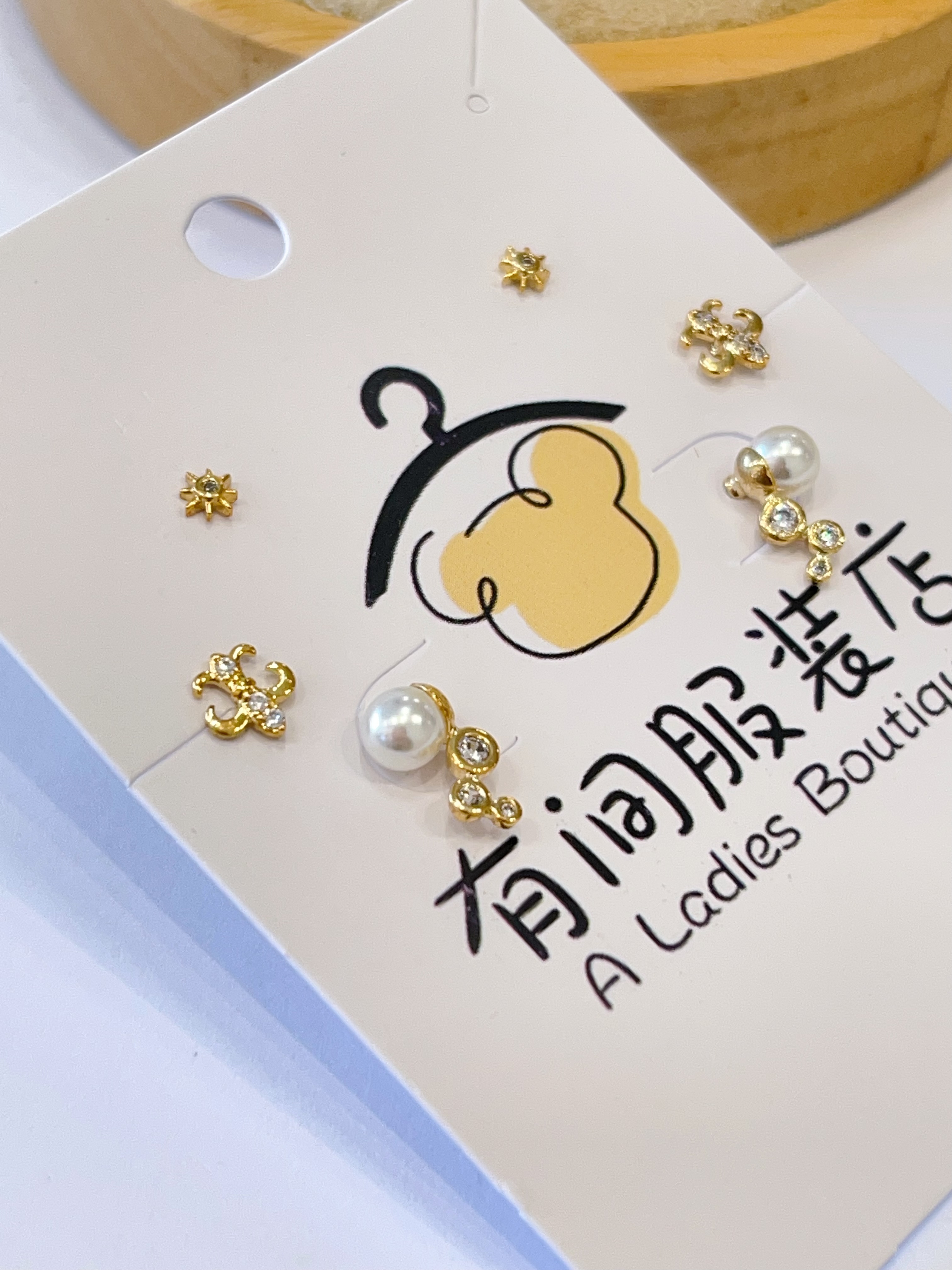 珍珠锆石流苏耳环套装