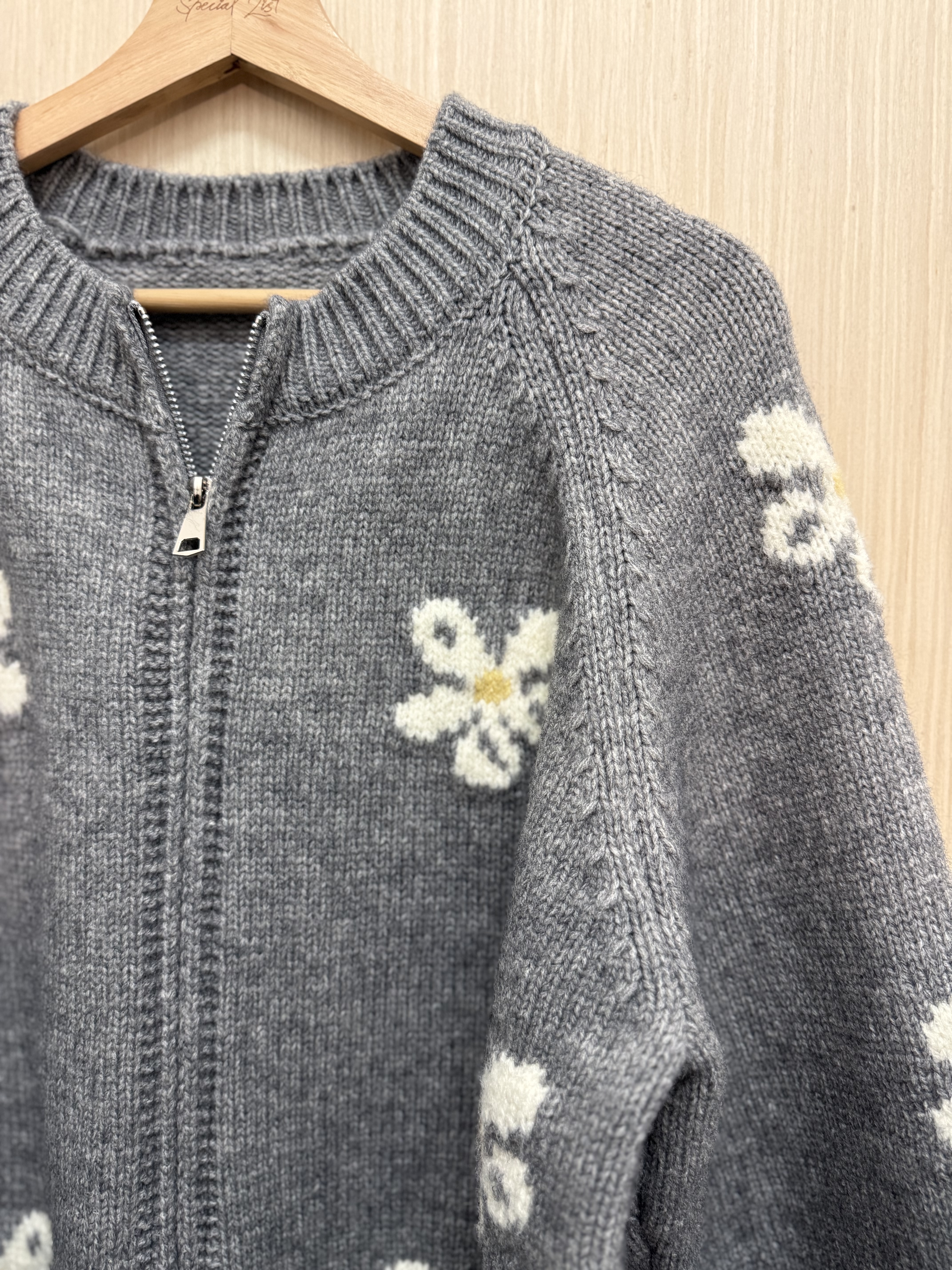 撞色花花雙拉鍊冷外套（淺灰色）