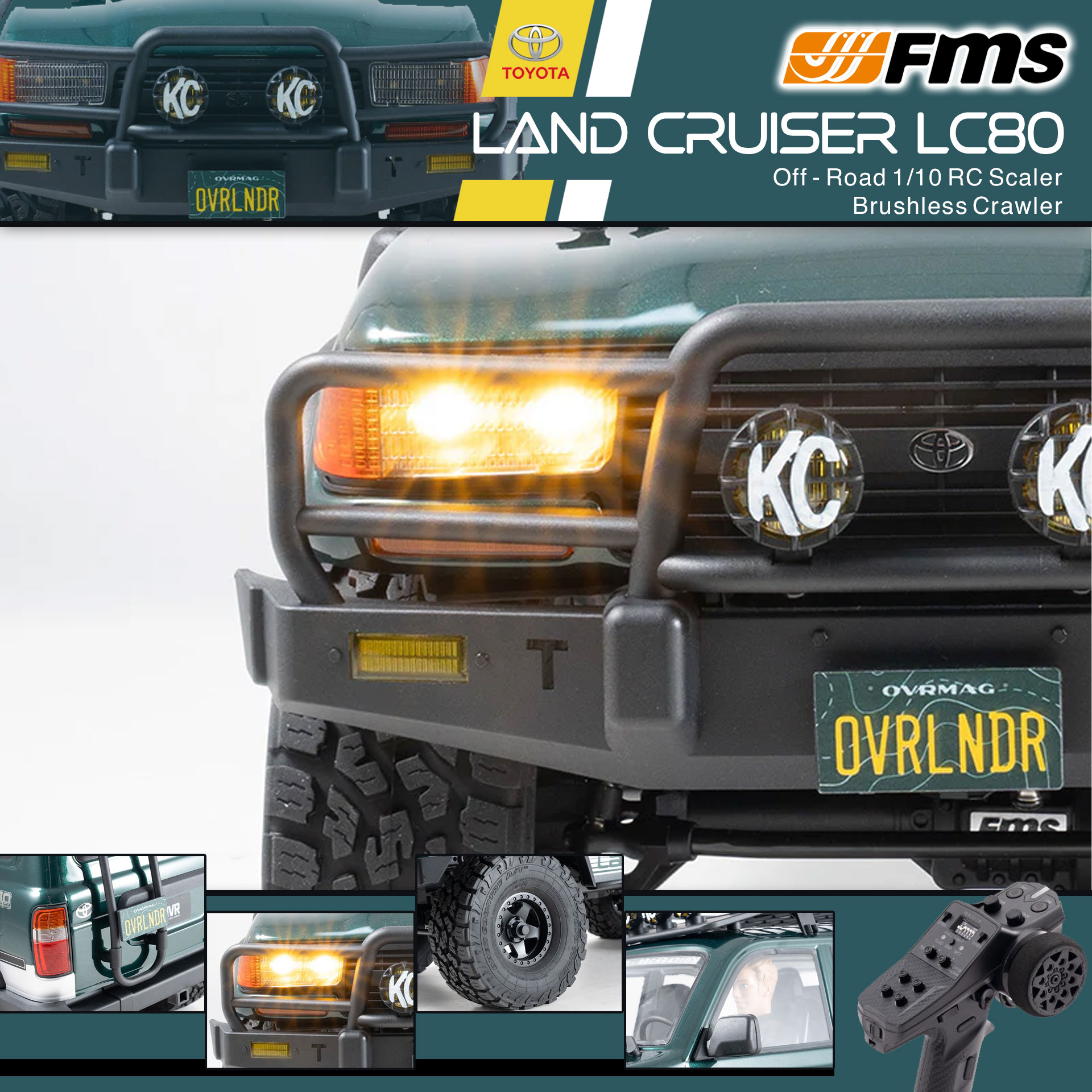 全新 FMS 1:10 LAND CRUISER 80 無刷攀爬車 | FCX10 | LC80 | TOYOTA 授權 | 4輪驅動 | 3541 KV1200 無刷電機 | 雙速變速機械波箱