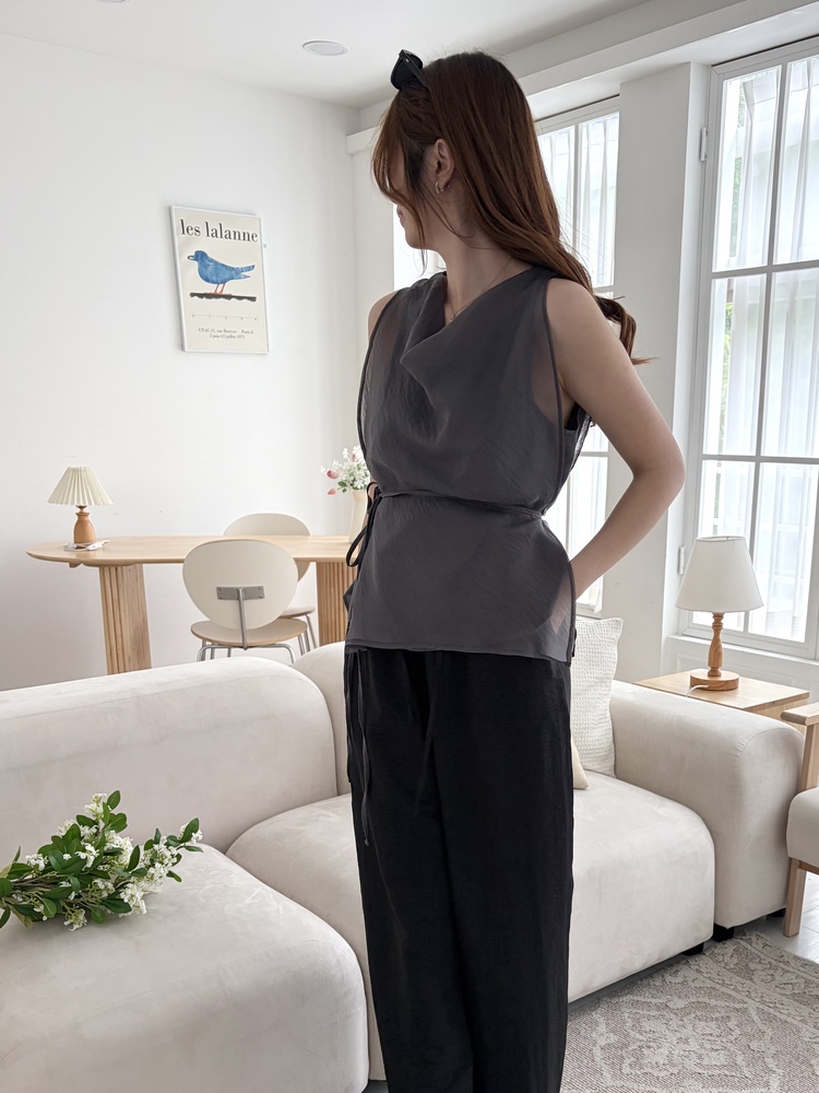 Draped Airy Blouse (Charcoal)