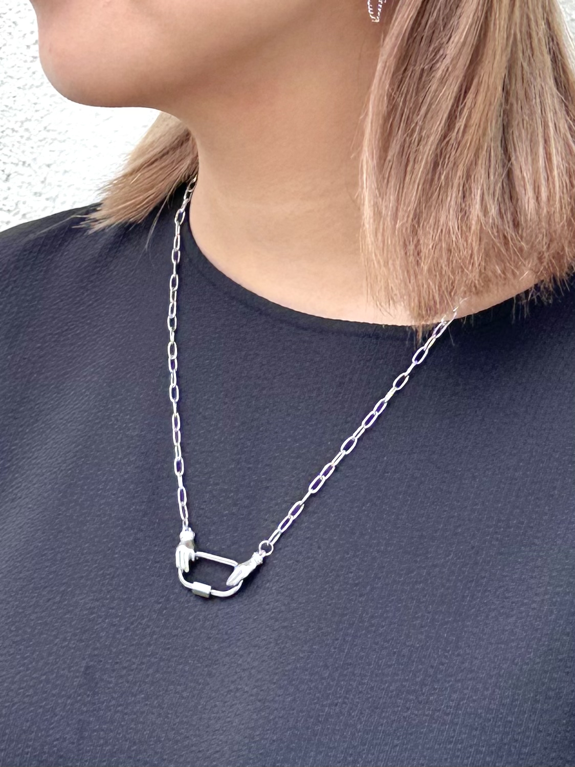 Silver hand stainless necklace