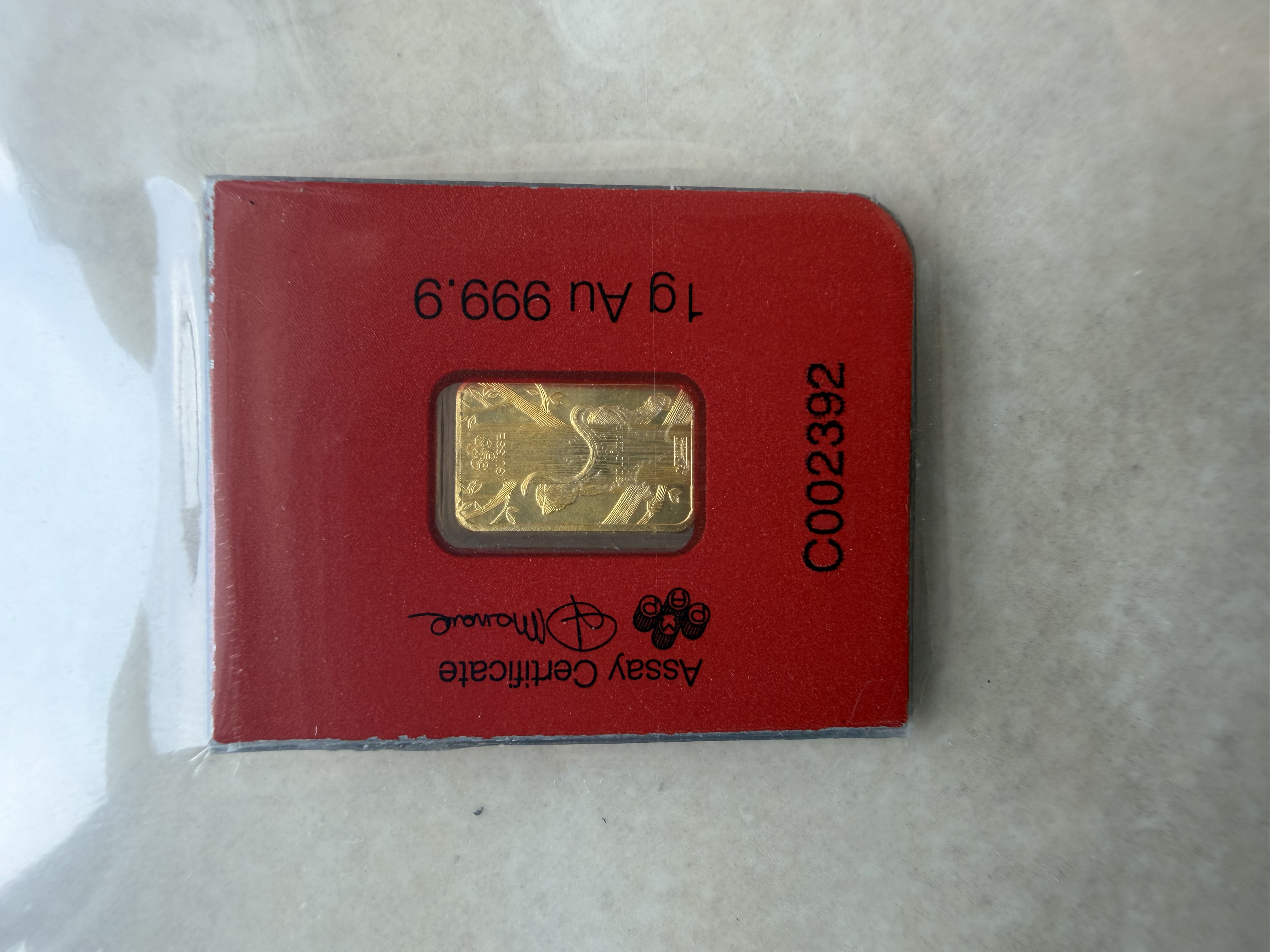 (SN 2392) PAMP Lunar 2016 Monkey 1g🇨🇭Swiss Fine Gold Bar Emas 999.9 瑞士海外限定生肖猴