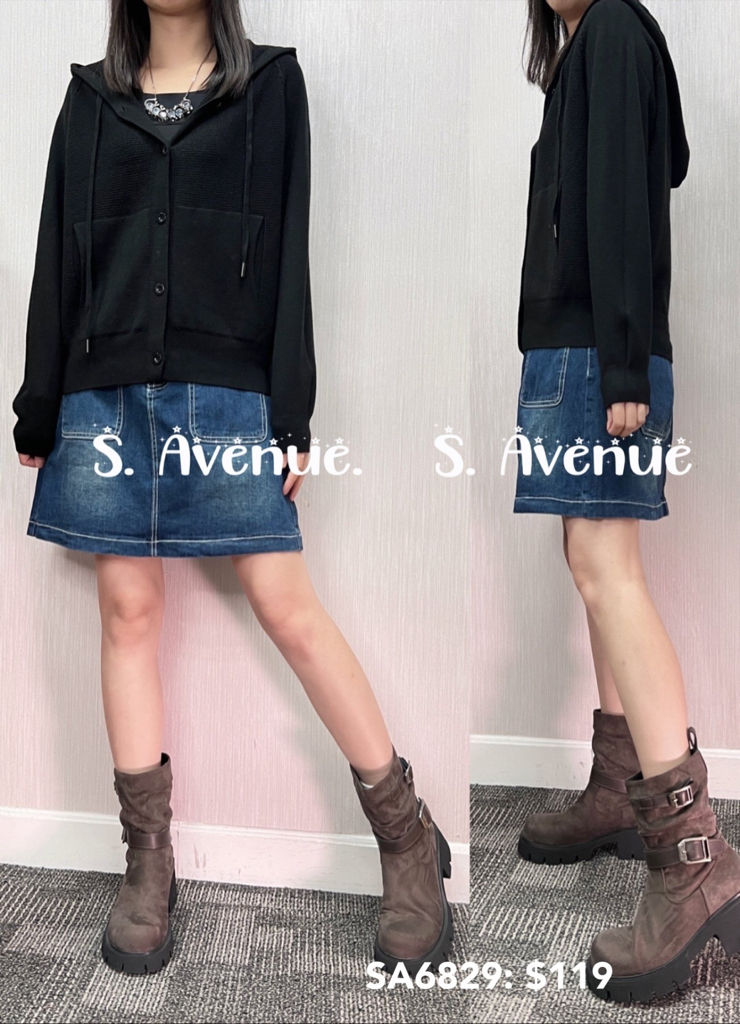 SA6829: 長袖有帽有鈕有袋針織外套