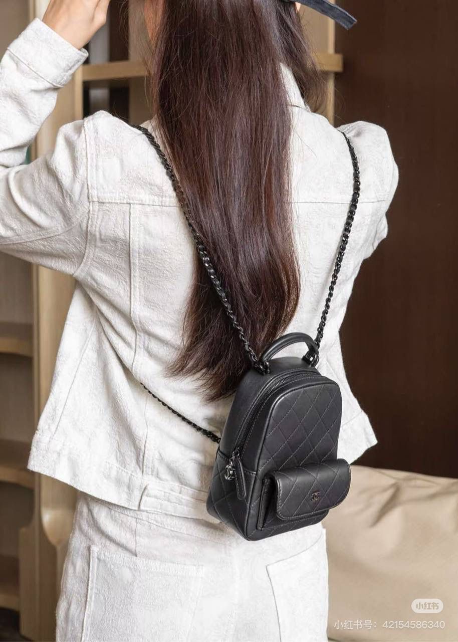 Quilted Mini Backpack with Chain Straps