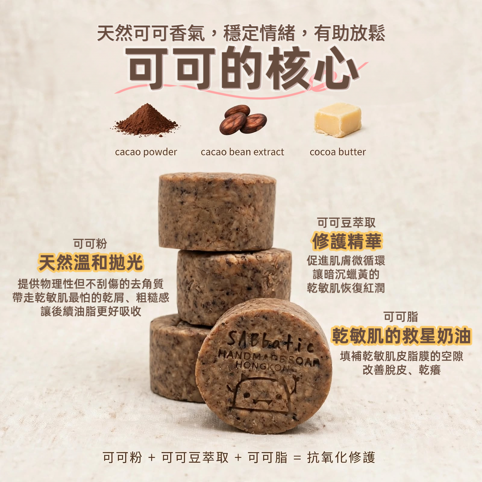 極潤可可 • 三重研磨皂~75g