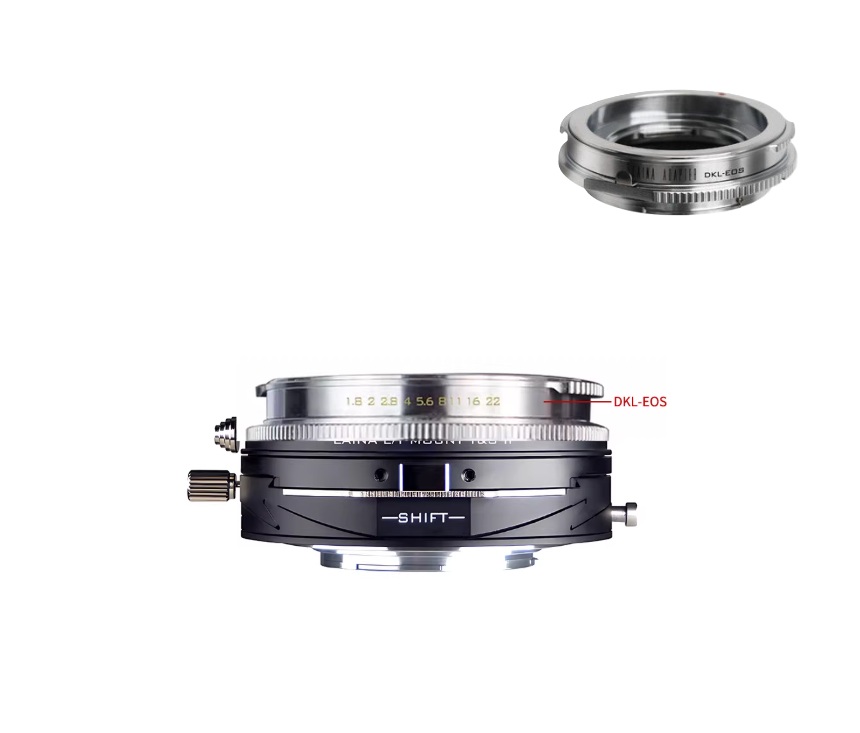 LAINA Lens Mount Double Adapter, Deckel-Bayonett (Deckel Bayonet, DKL) Mount SLR Lens And Canon EOS (EF / EF-S) D/SLR Lens To Leica L-Mount Alliance (TL/SL) Mirrorless Cameras Tilt & Shift II 移軸、平移組合金屬接環
