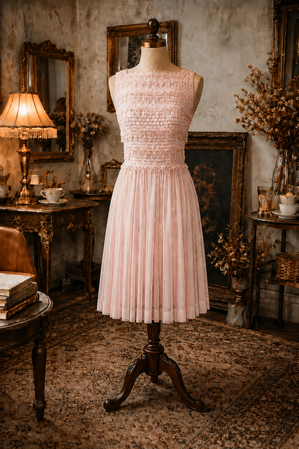 Original 1950s American Carlye Pink Chiffon Summer Day Party Dress (MU107-7)