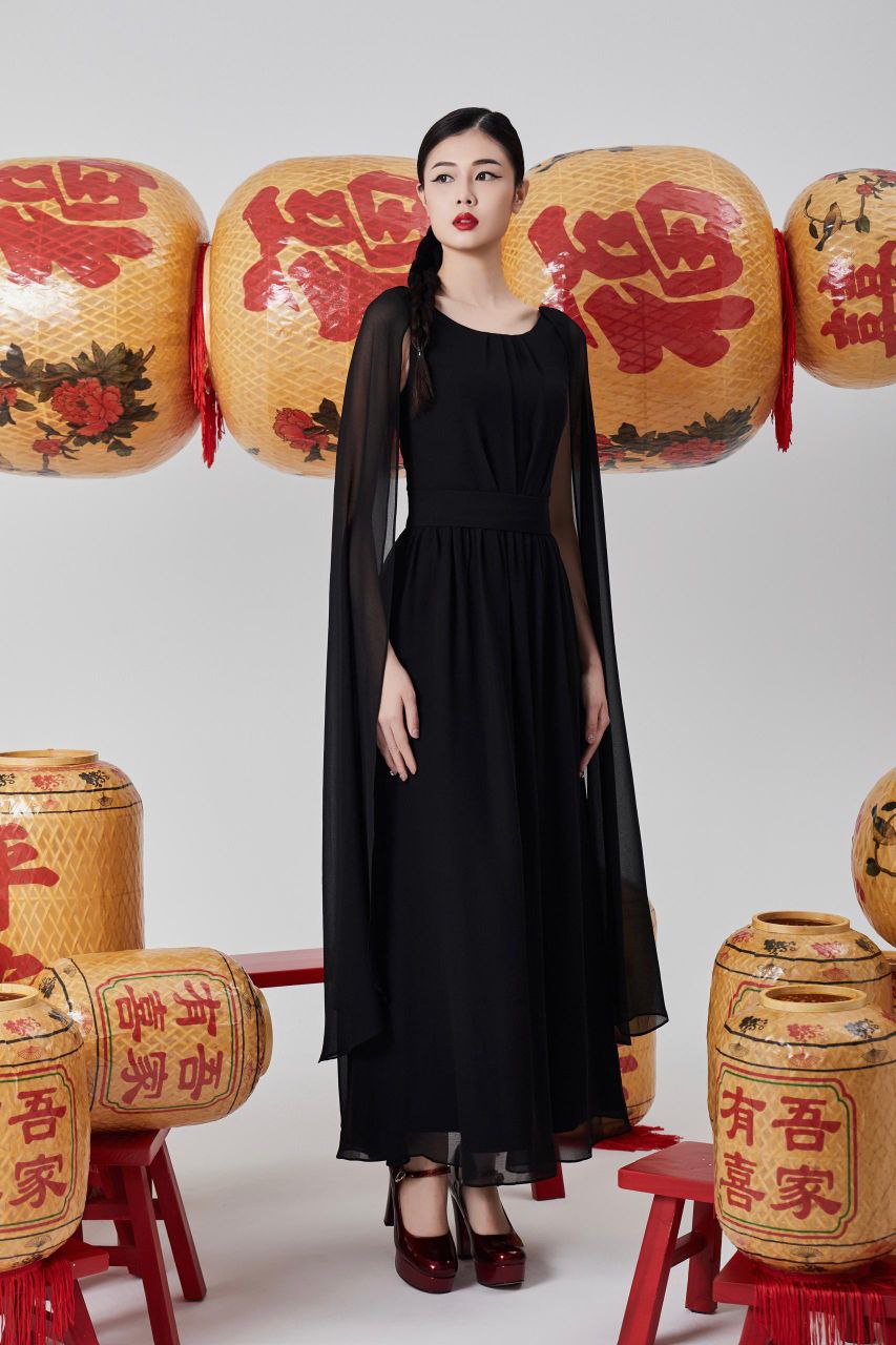 披肩式雪纺连身裙 2120