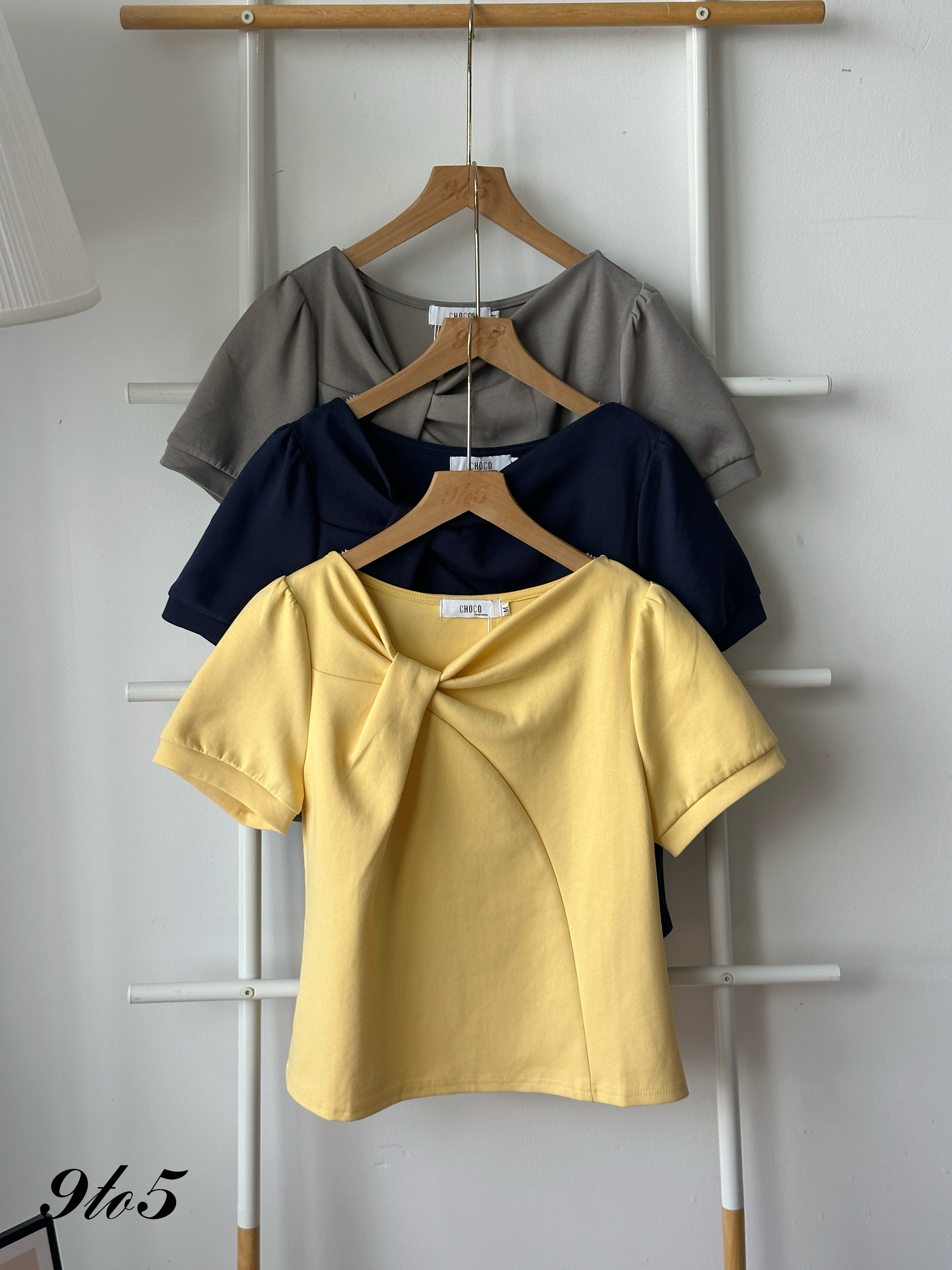 T4286 Puff Sleeve Knotted Top - 3 Colors 