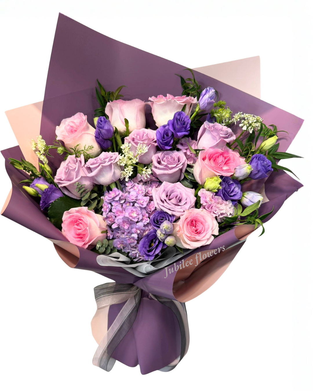 玫瑰 繡球 粉紫花束