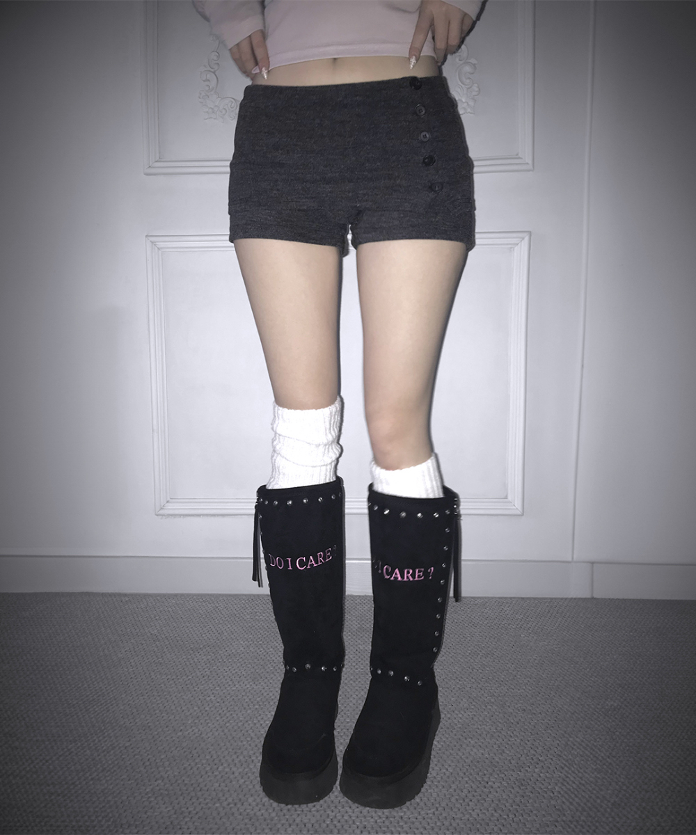 Rib Knit Side Button Shorts