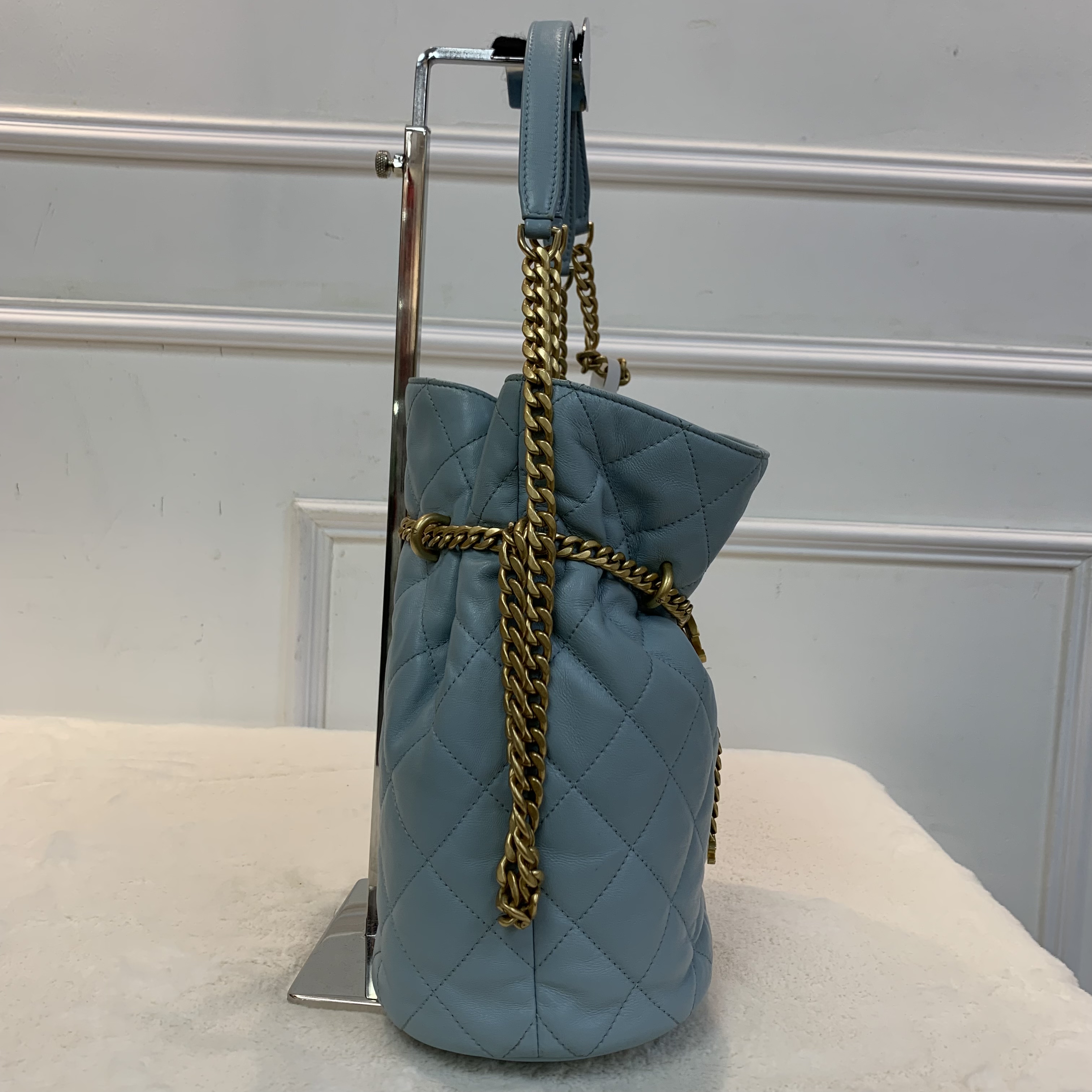 Chanel Quilted Lambskin Bucket Bag Babyblue🩵水桶包