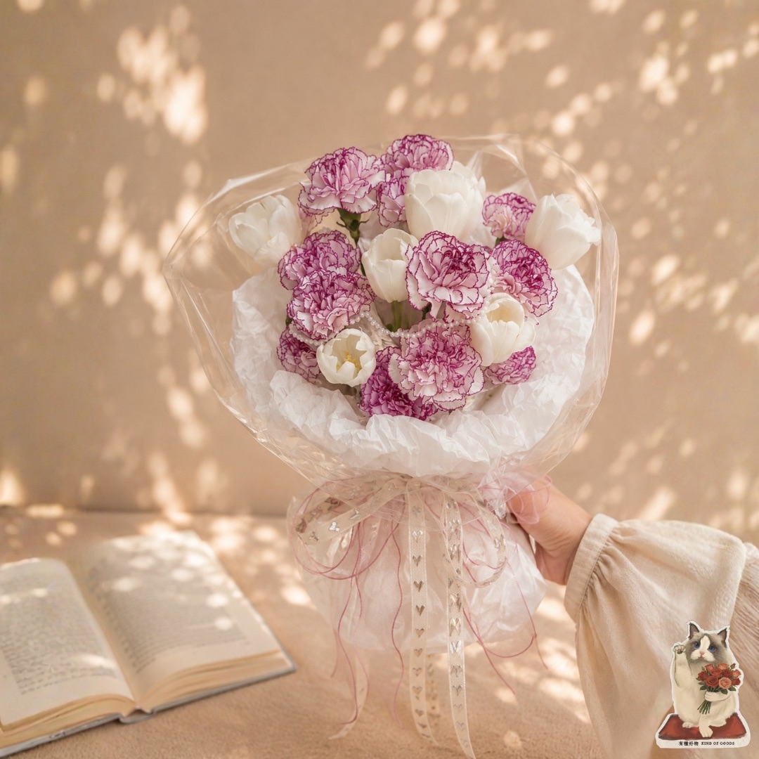 星光紫願｜紫康乃馨白鬱金香高雅花束