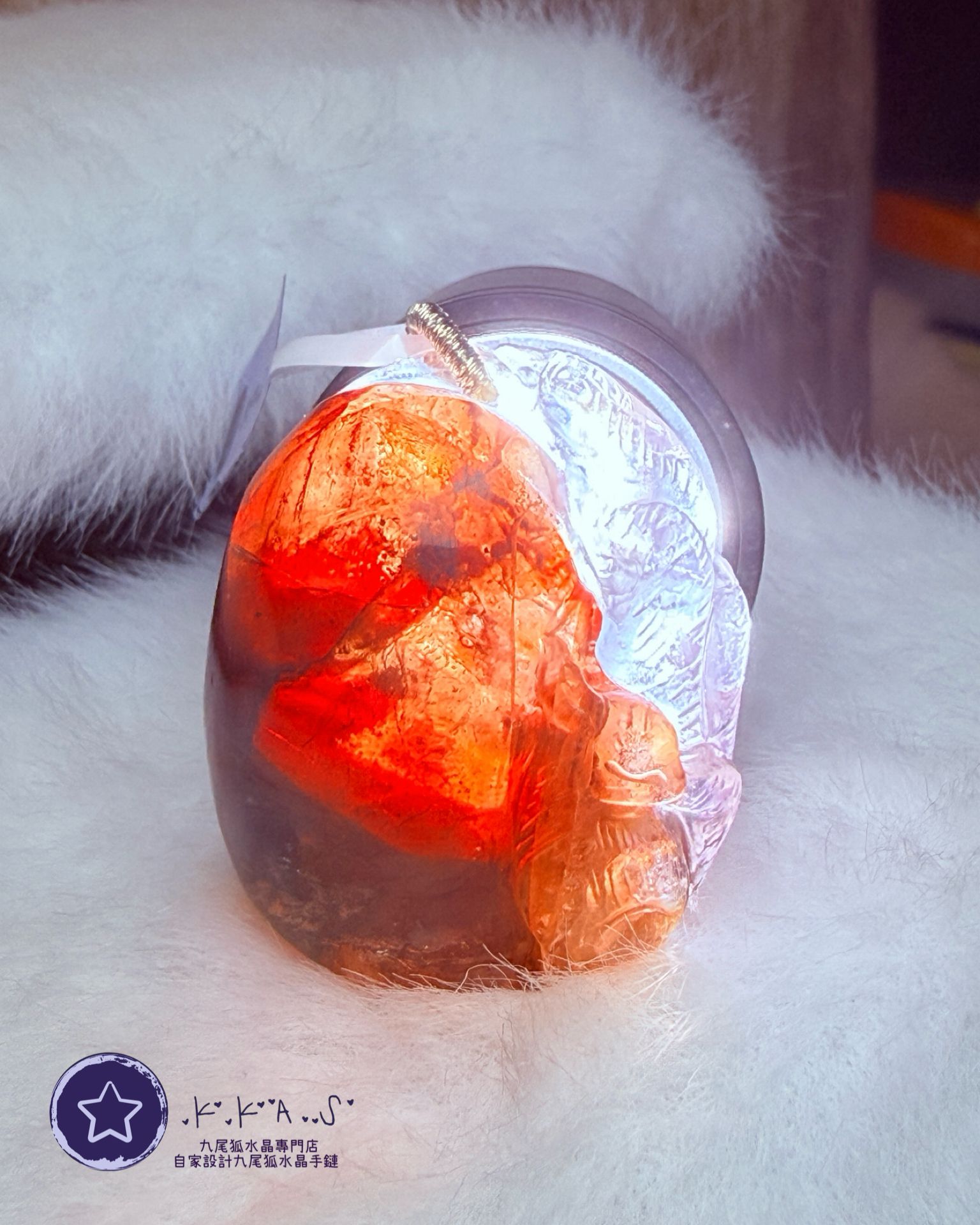 K00188 紅膠花 側臉九尾狐 - 吊墜/手牌兩用款