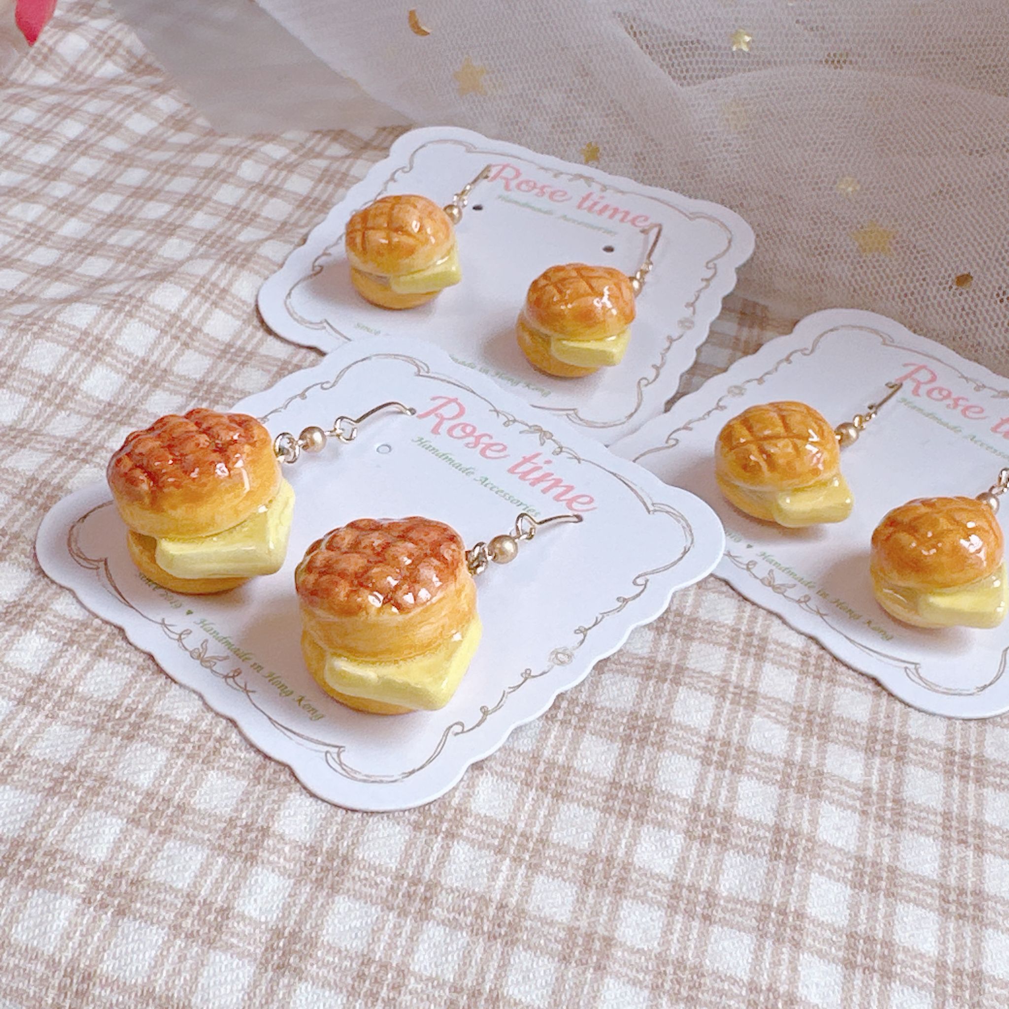 手繪 港式菠蘿油 耳環